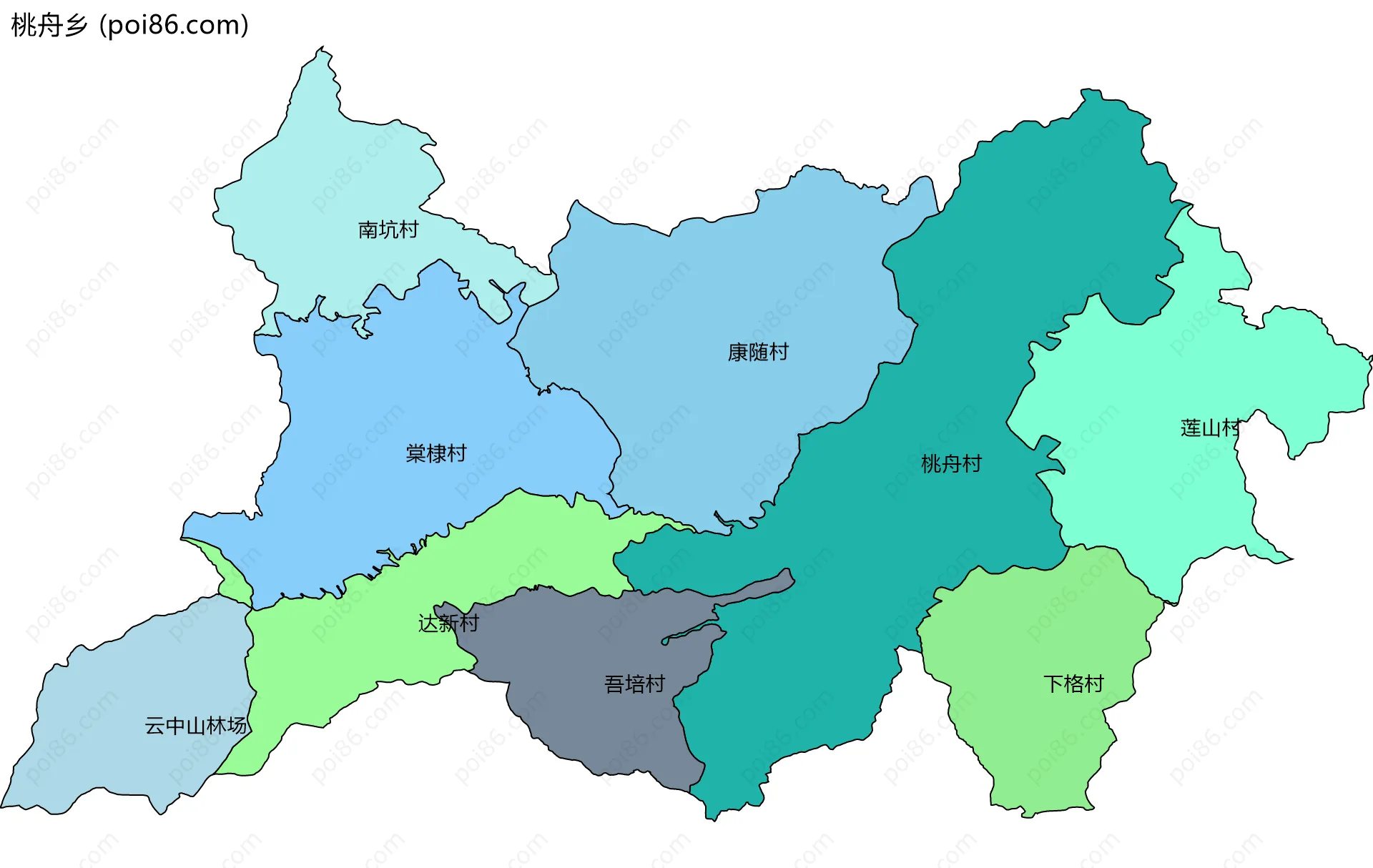 桃舟乡边界地图(五级行政区划)
