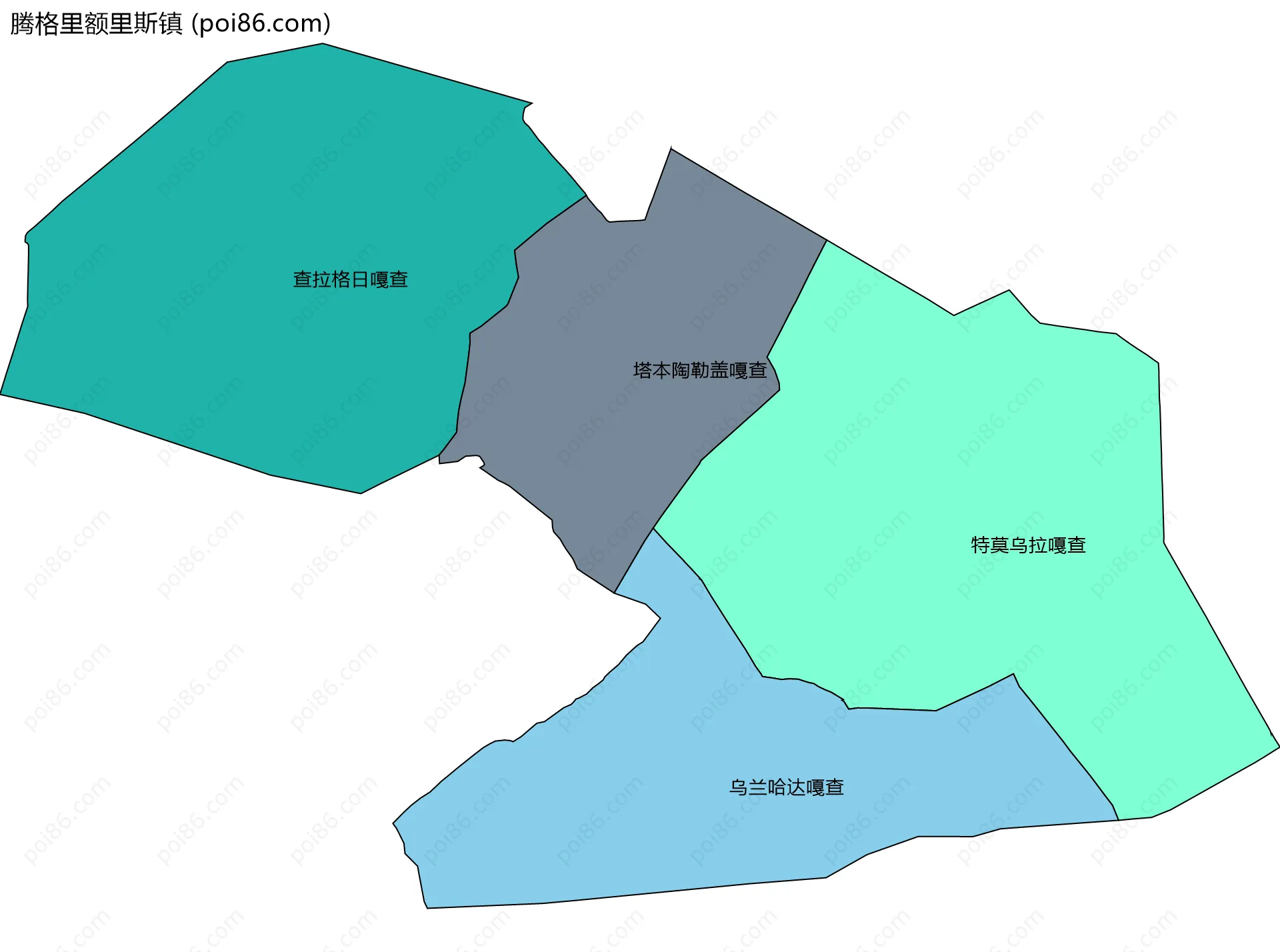 腾格里额里斯镇边界地图(五级行政区划)