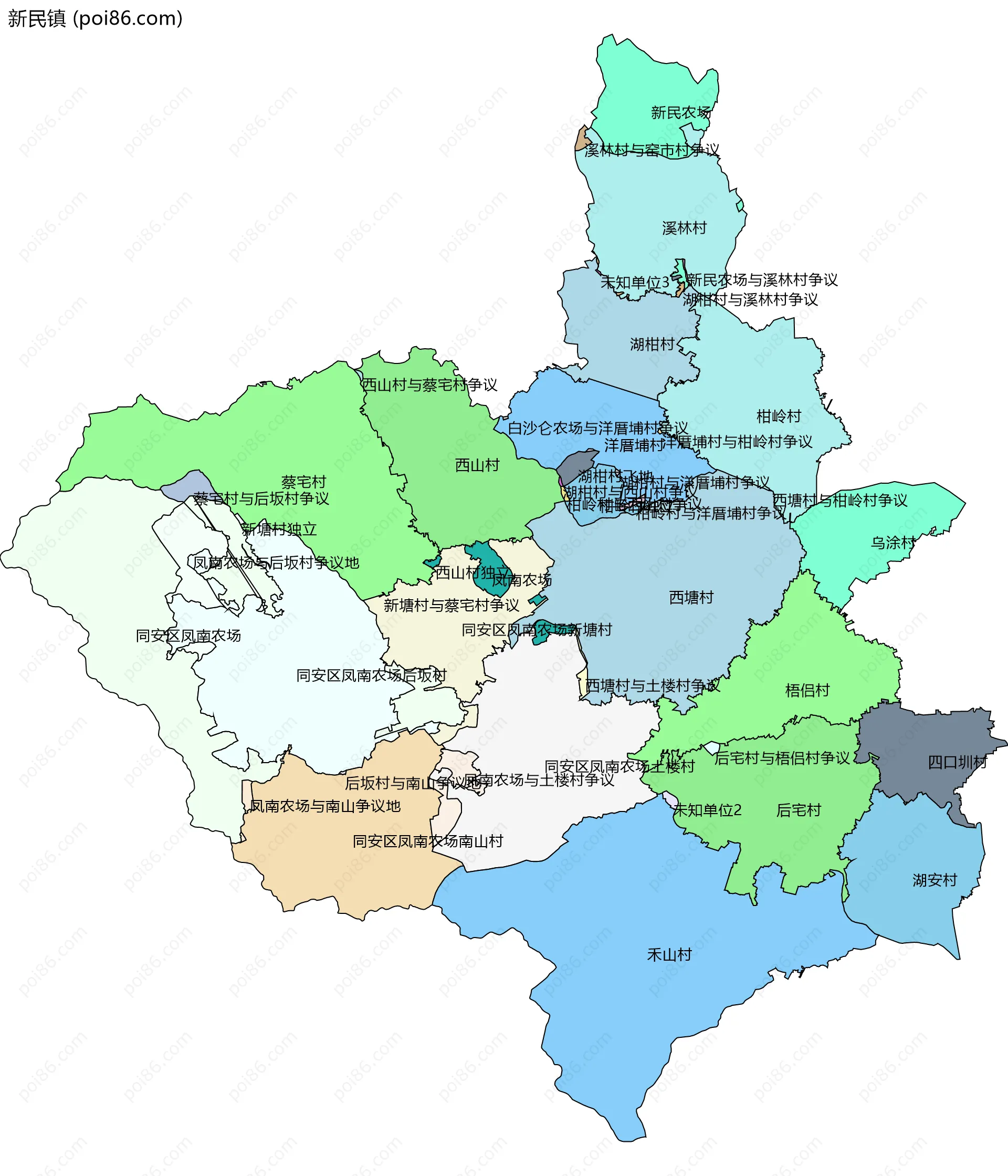 新民镇边界地图(五级行政区划)