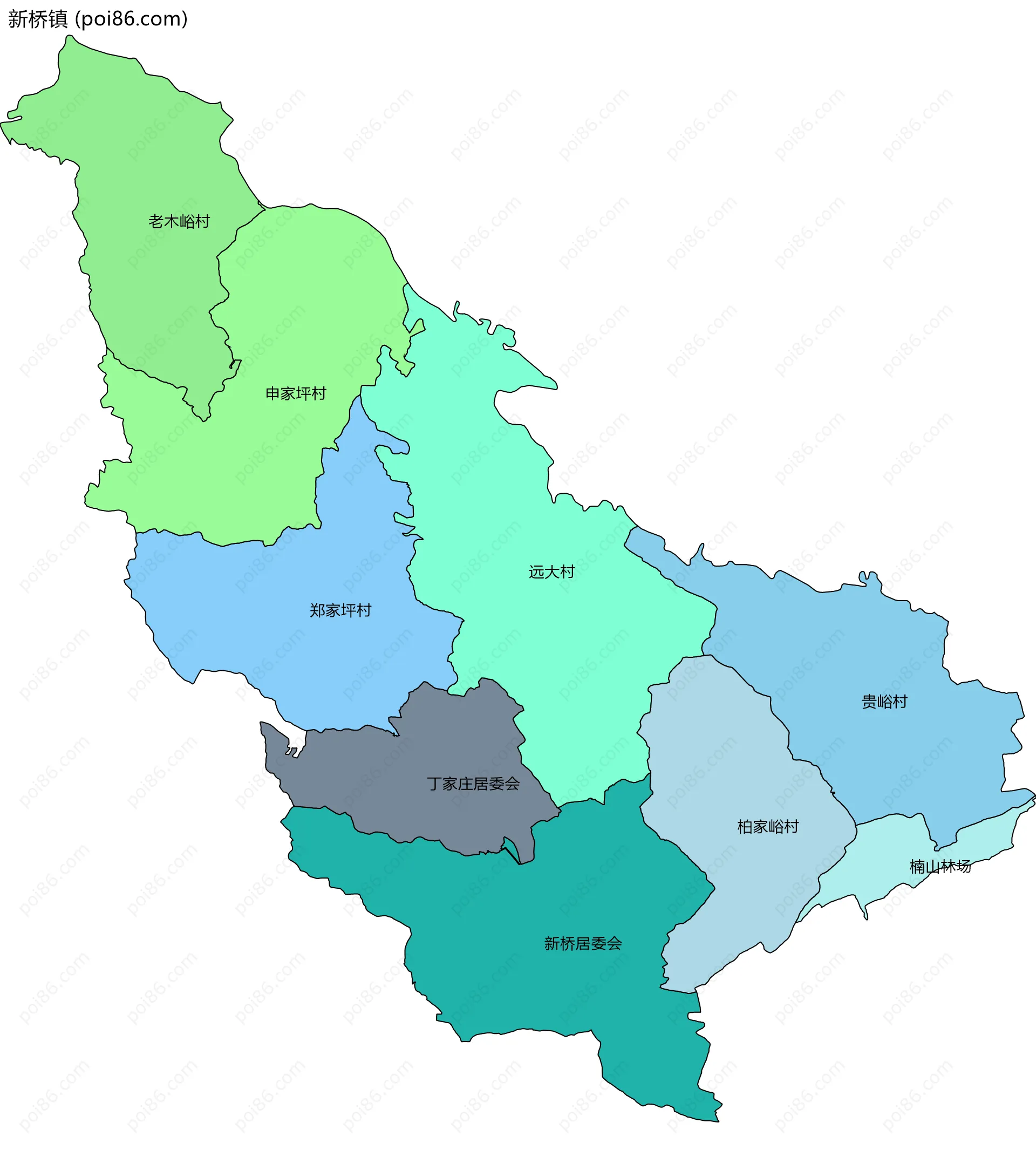 新桥镇边界地图(五级行政区划)