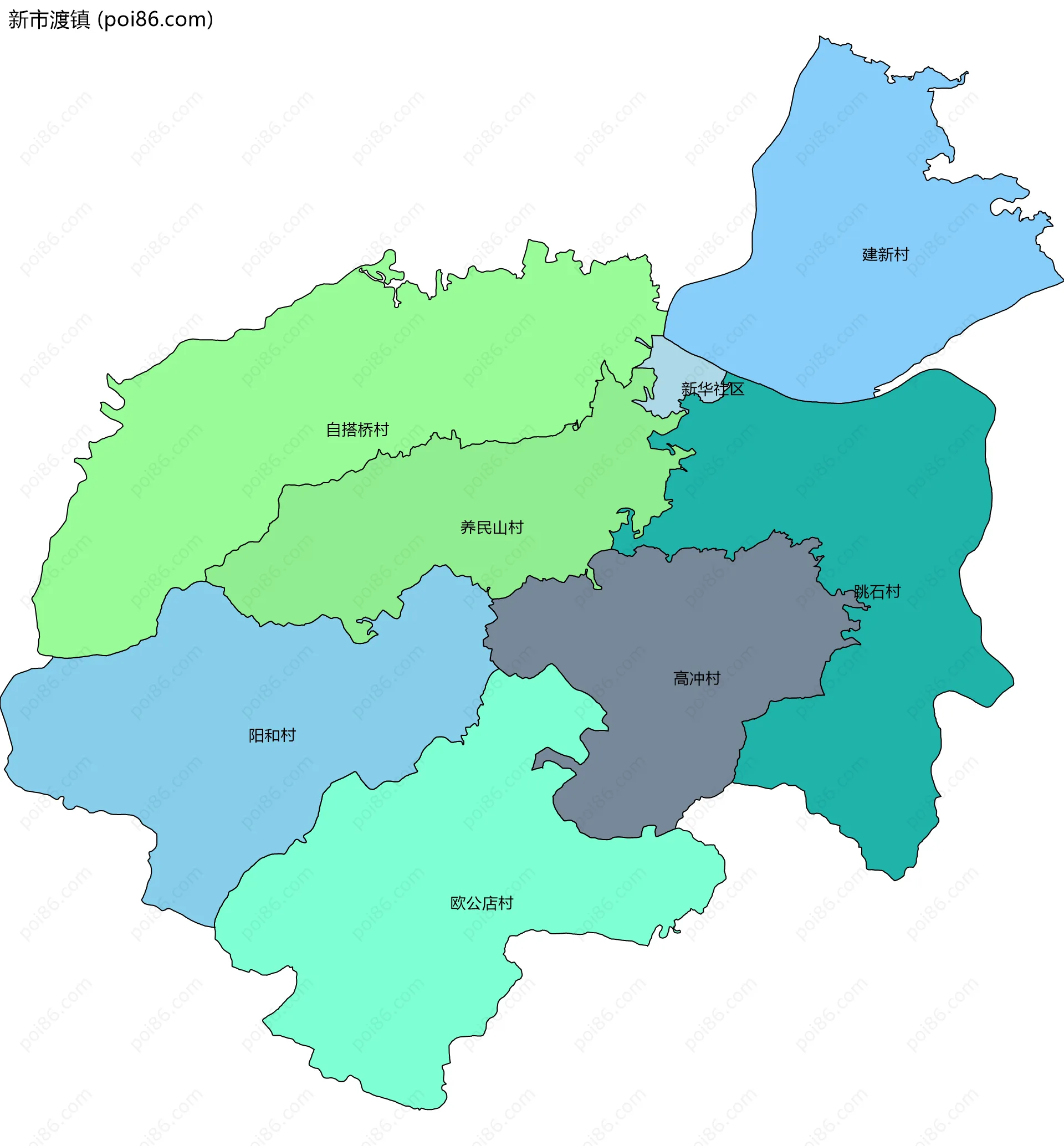 新市渡镇边界地图(五级行政区划)