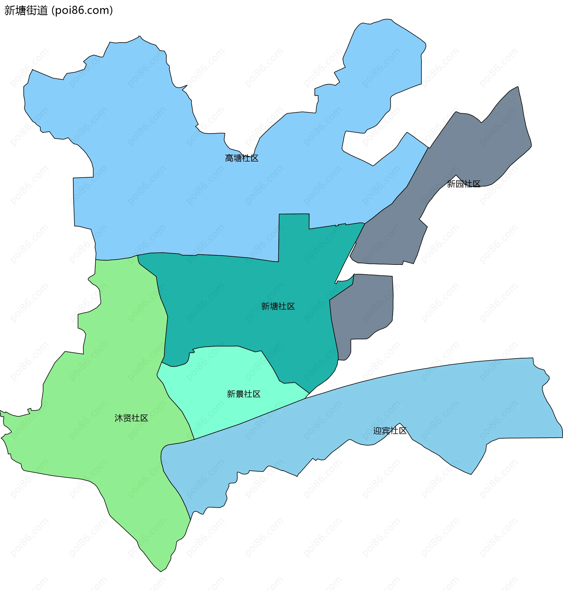 新塘街道边界地图(五级行政区划)