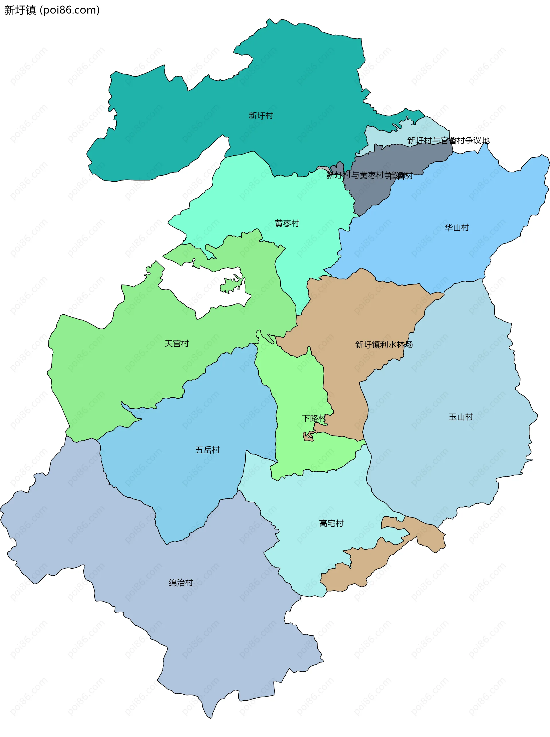 新圩镇边界地图(五级行政区划)