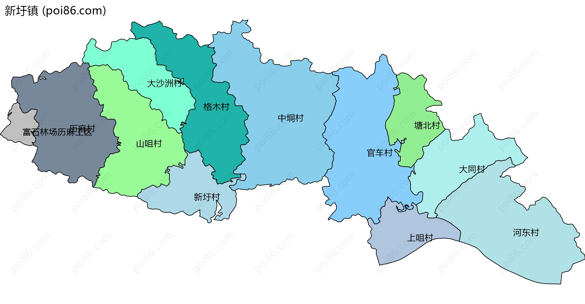 新圩镇边界地图(五级行政区划)
