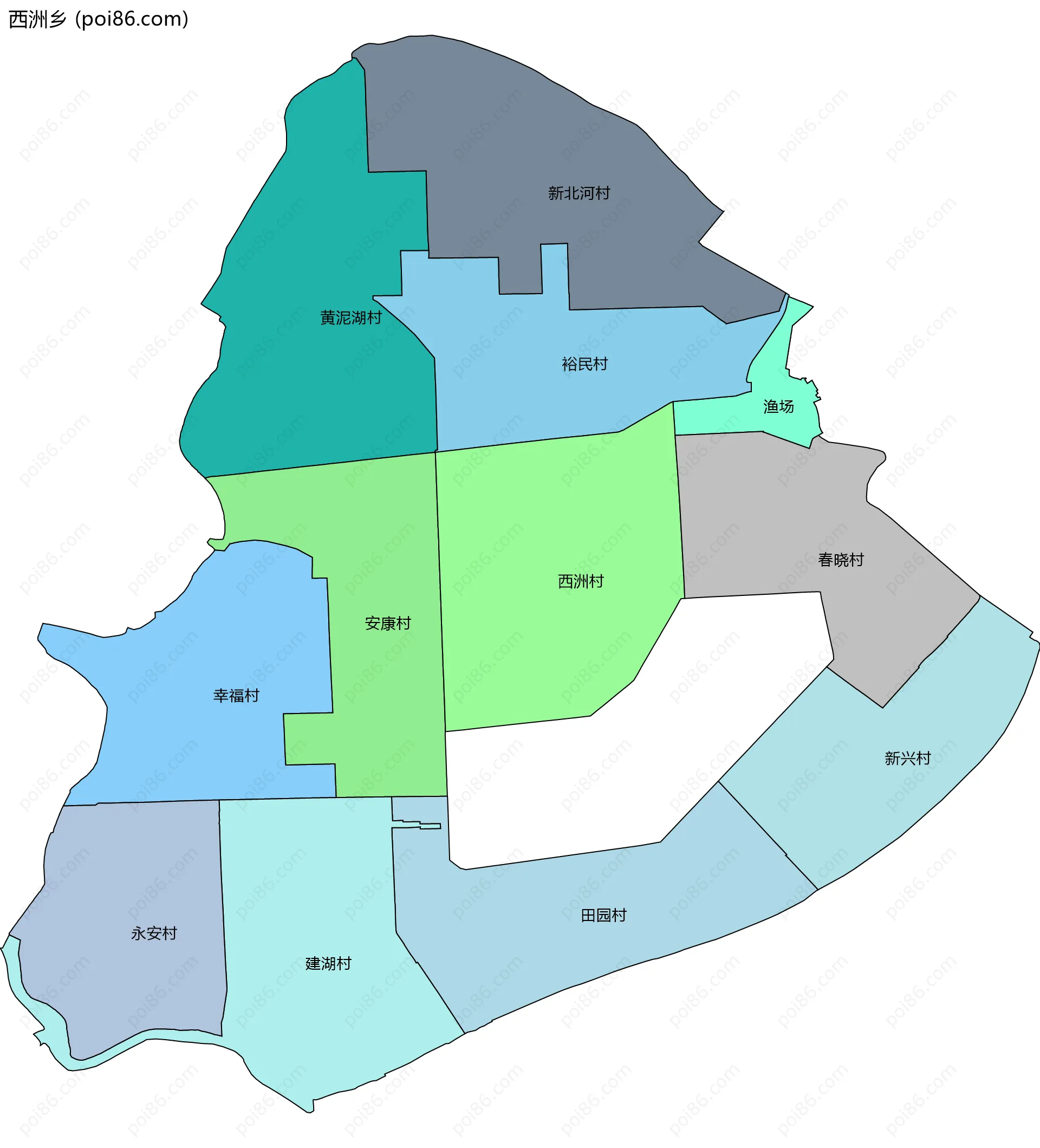 西洲乡边界地图(五级行政区划)