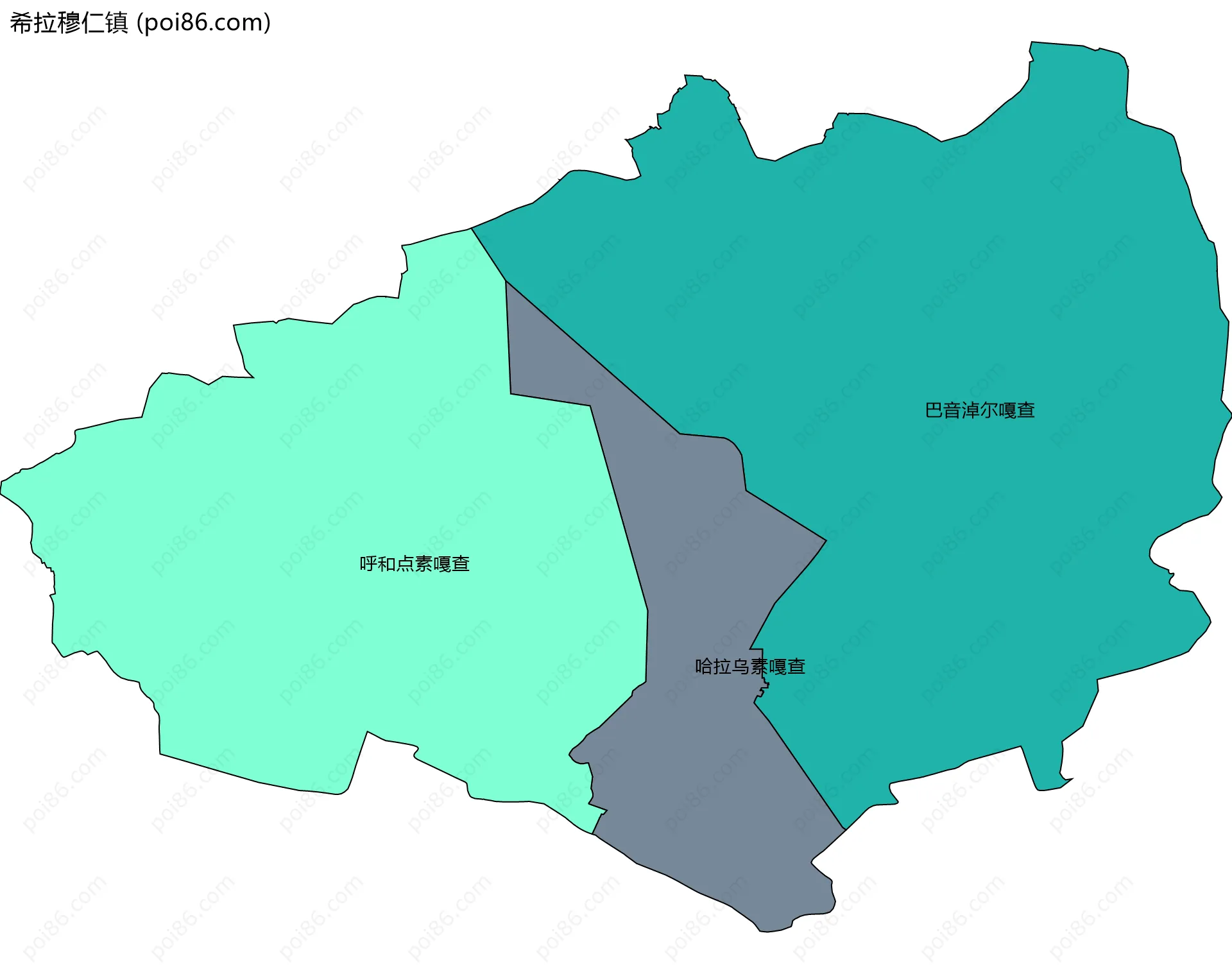 希拉穆仁镇边界地图(五级行政区划)