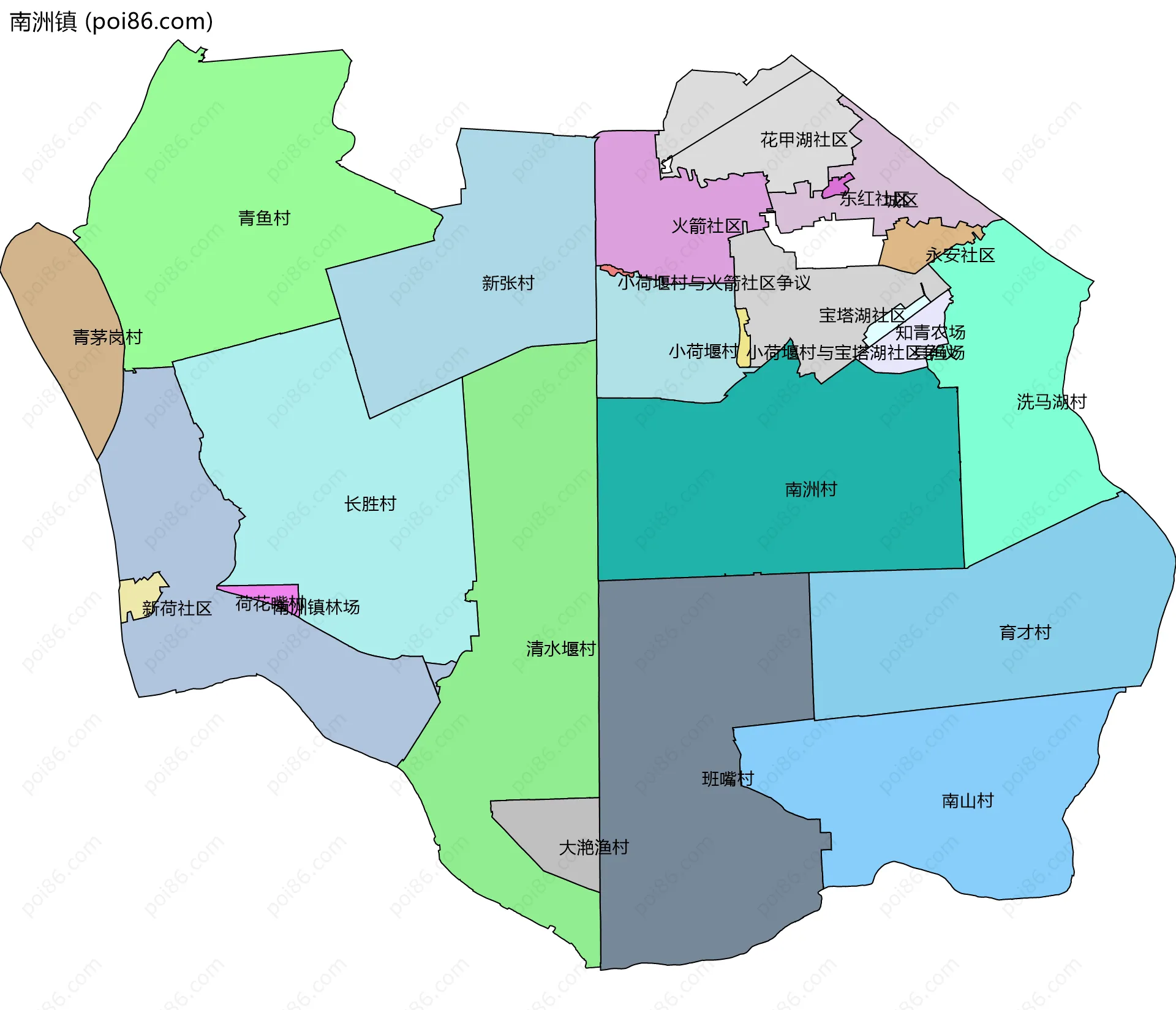 南洲镇边界地图(五级行政区划)