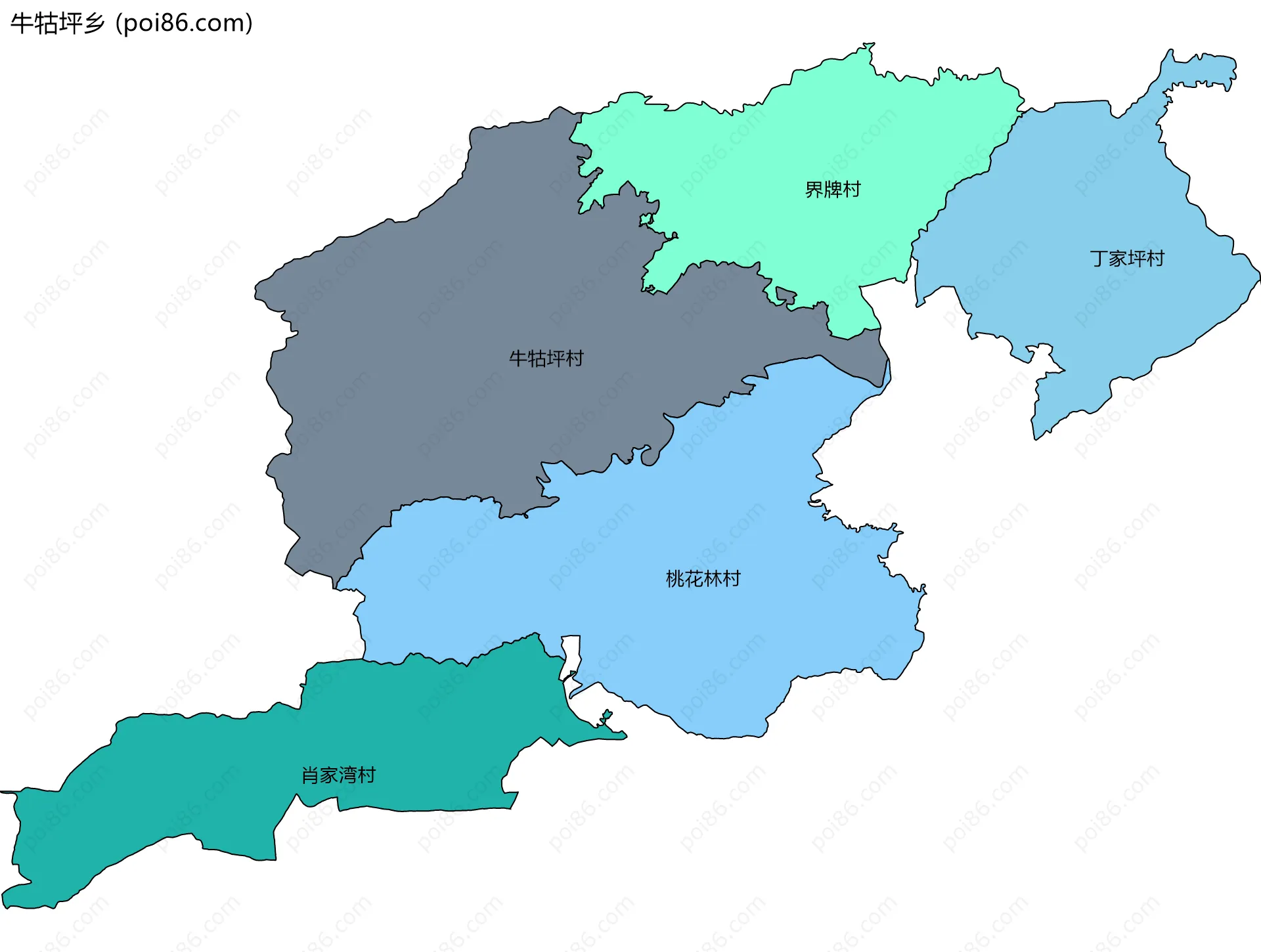 牛牯坪乡边界地图(五级行政区划)