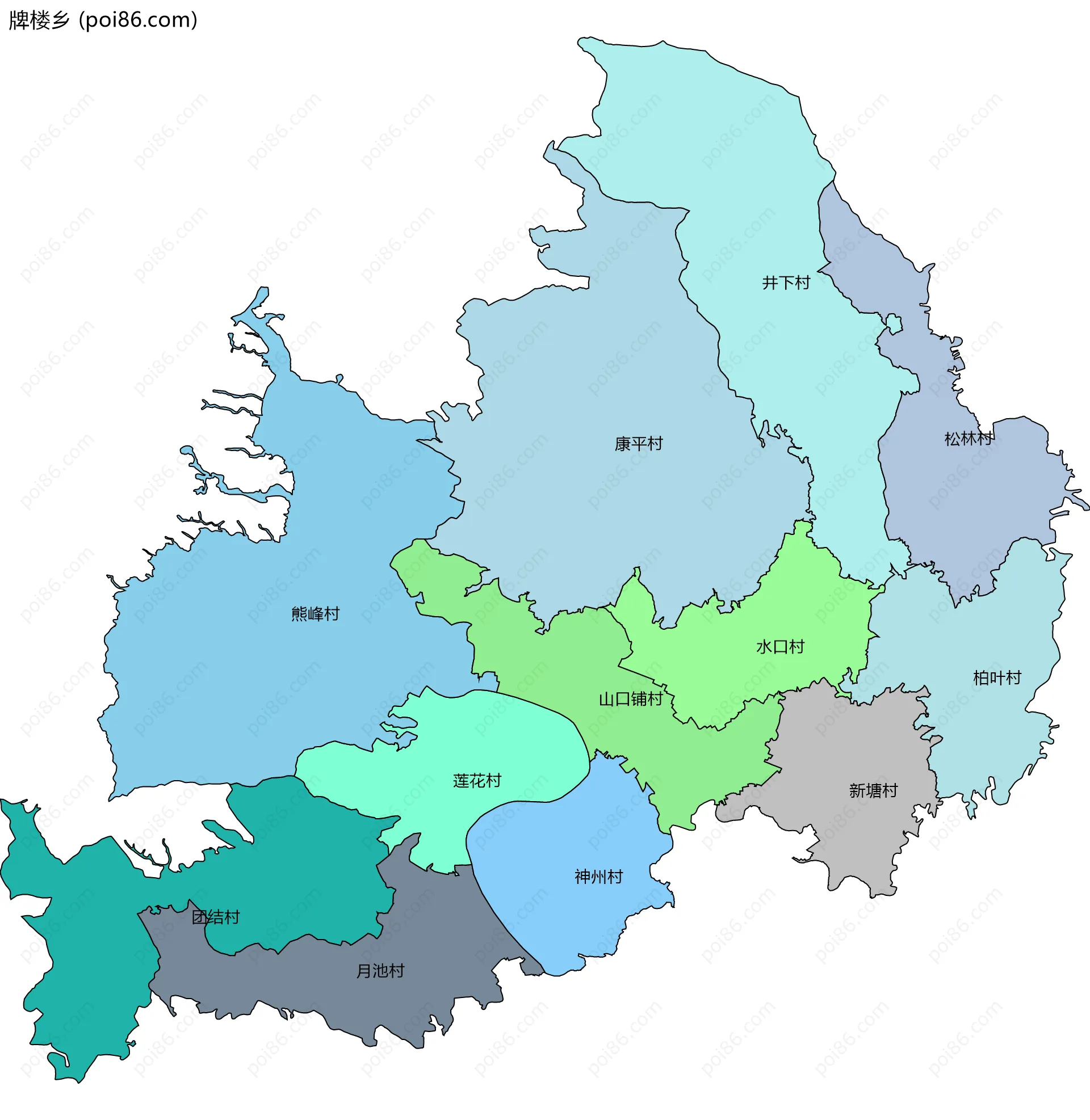 牌楼乡边界地图(五级行政区划)