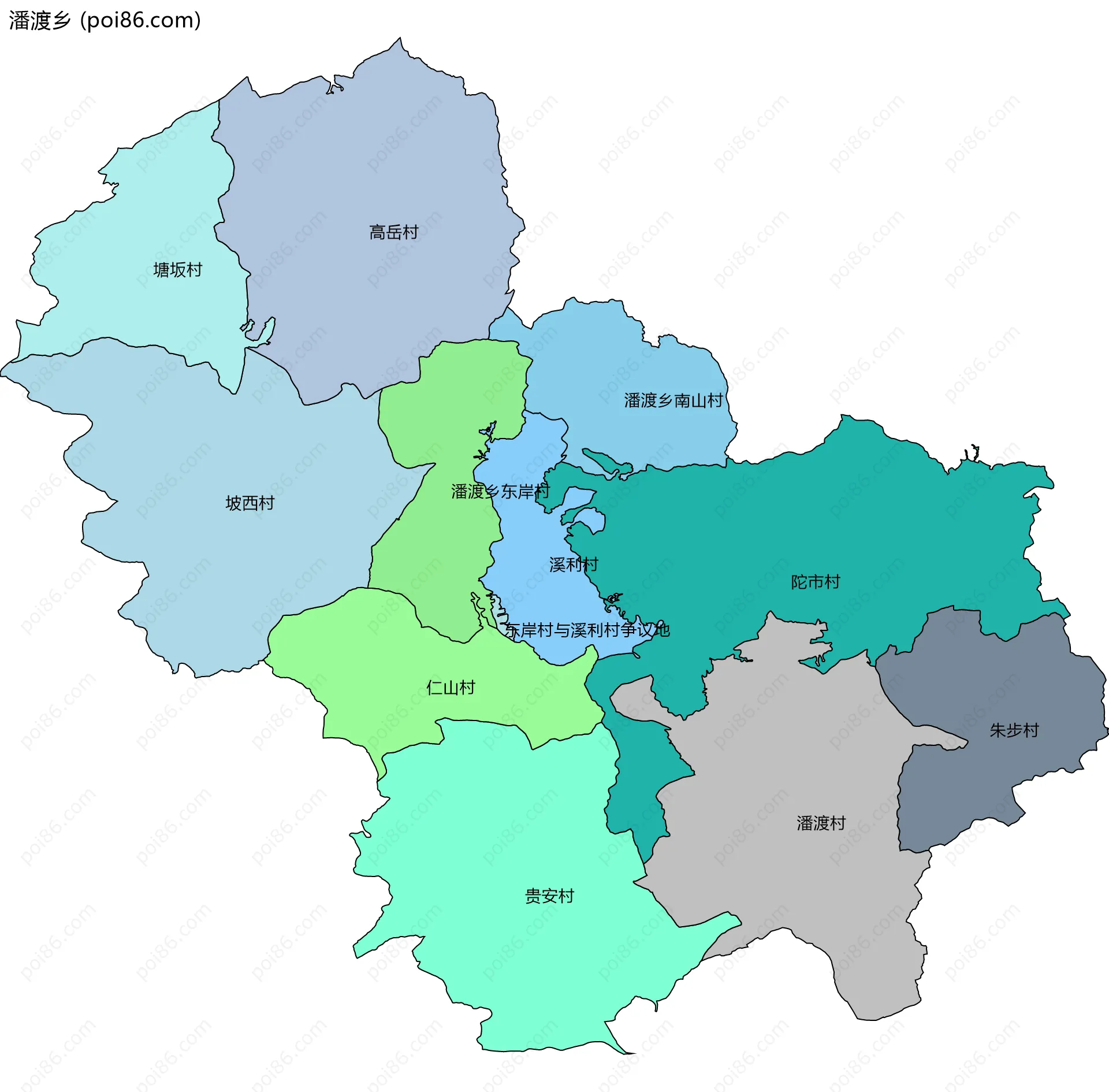 潘渡乡边界地图(五级行政区划)