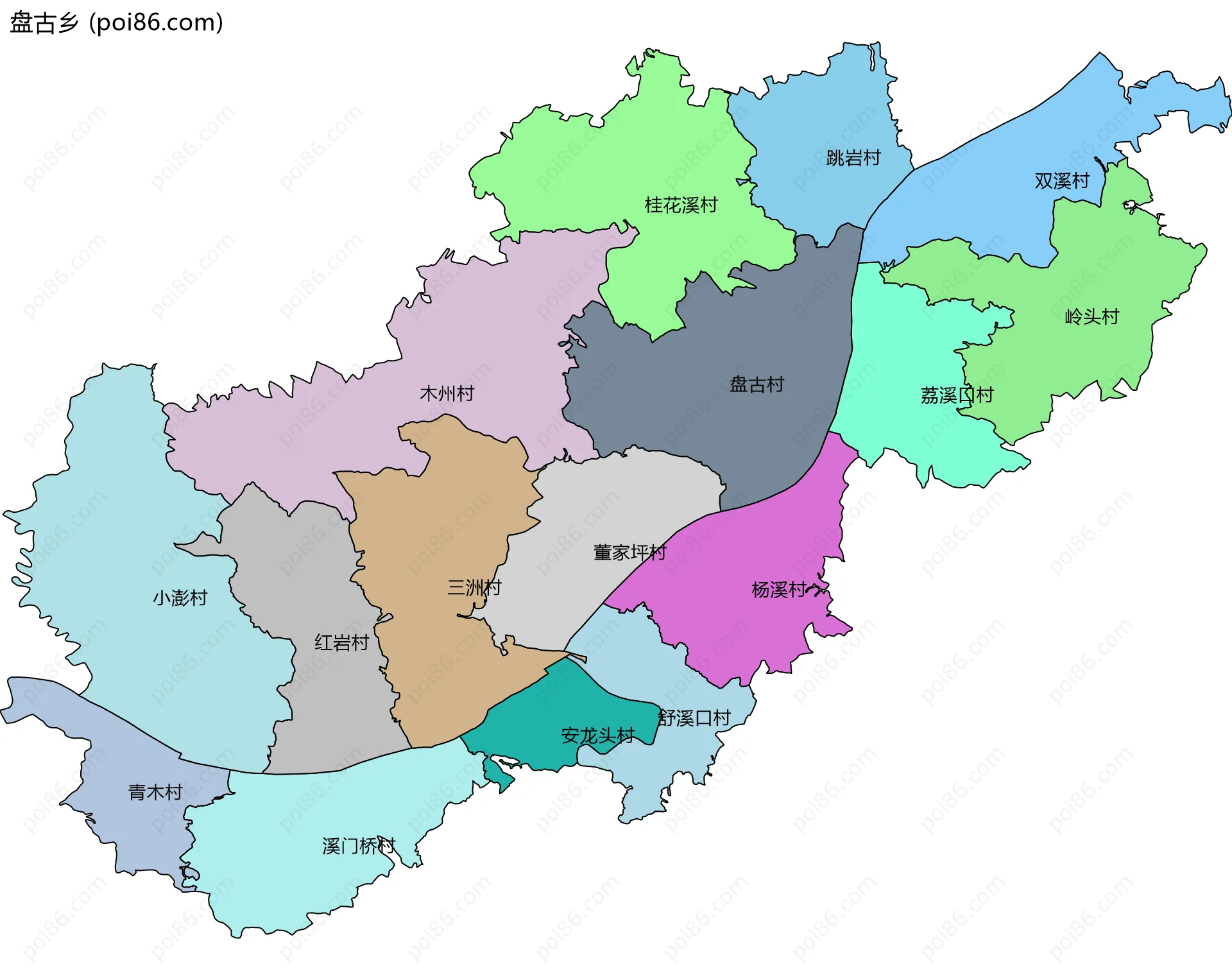 盘古乡边界地图(五级行政区划)