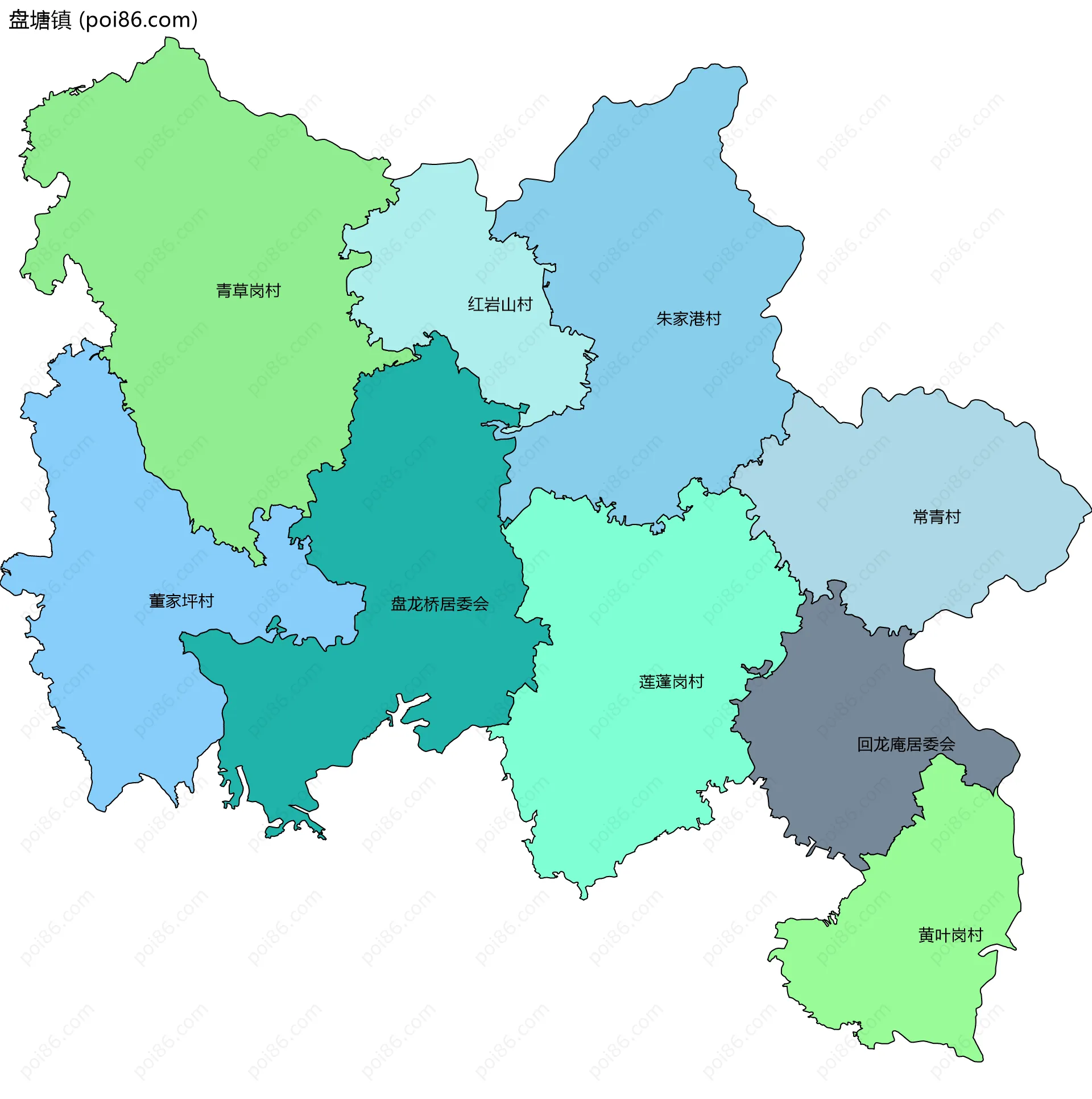 盘塘镇边界地图(五级行政区划)