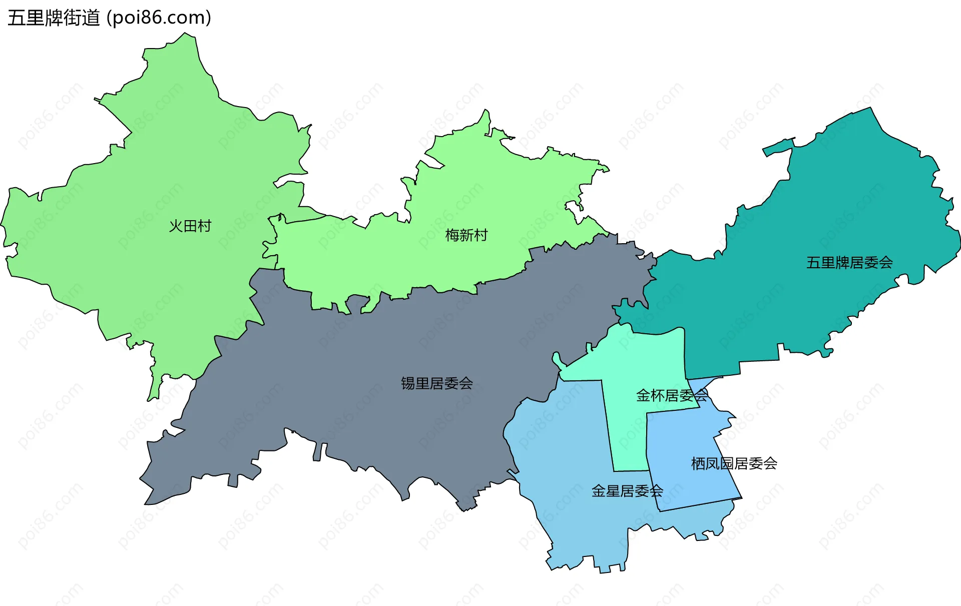 五里牌街道边界地图(五级行政区划)