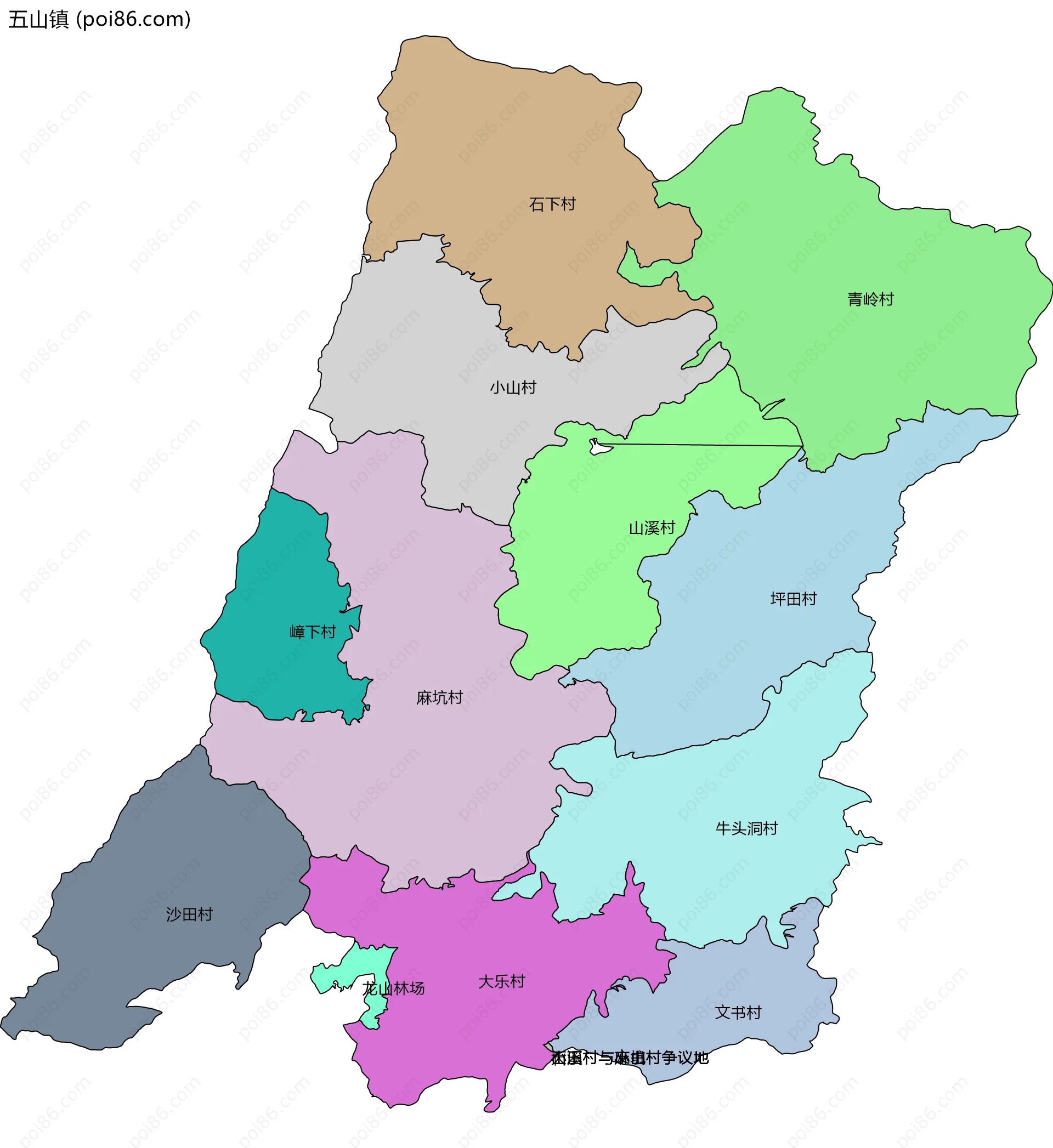 五山镇边界地图(五级行政区划)