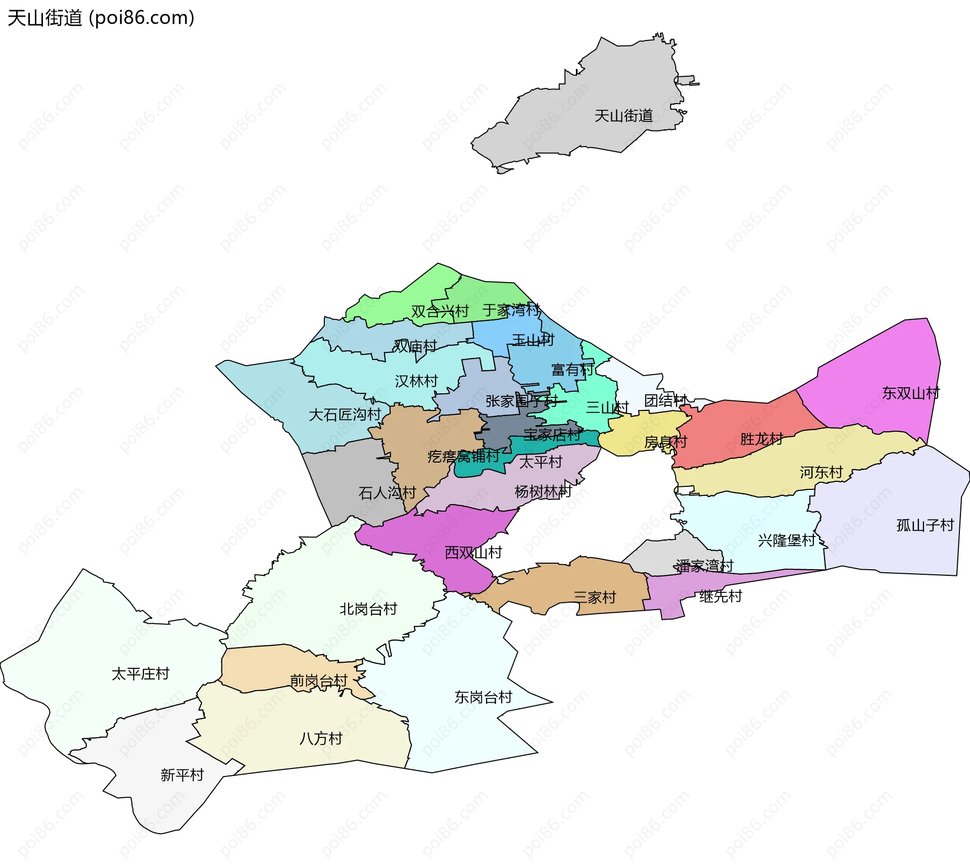 天山街道边界地图(五级行政区划)