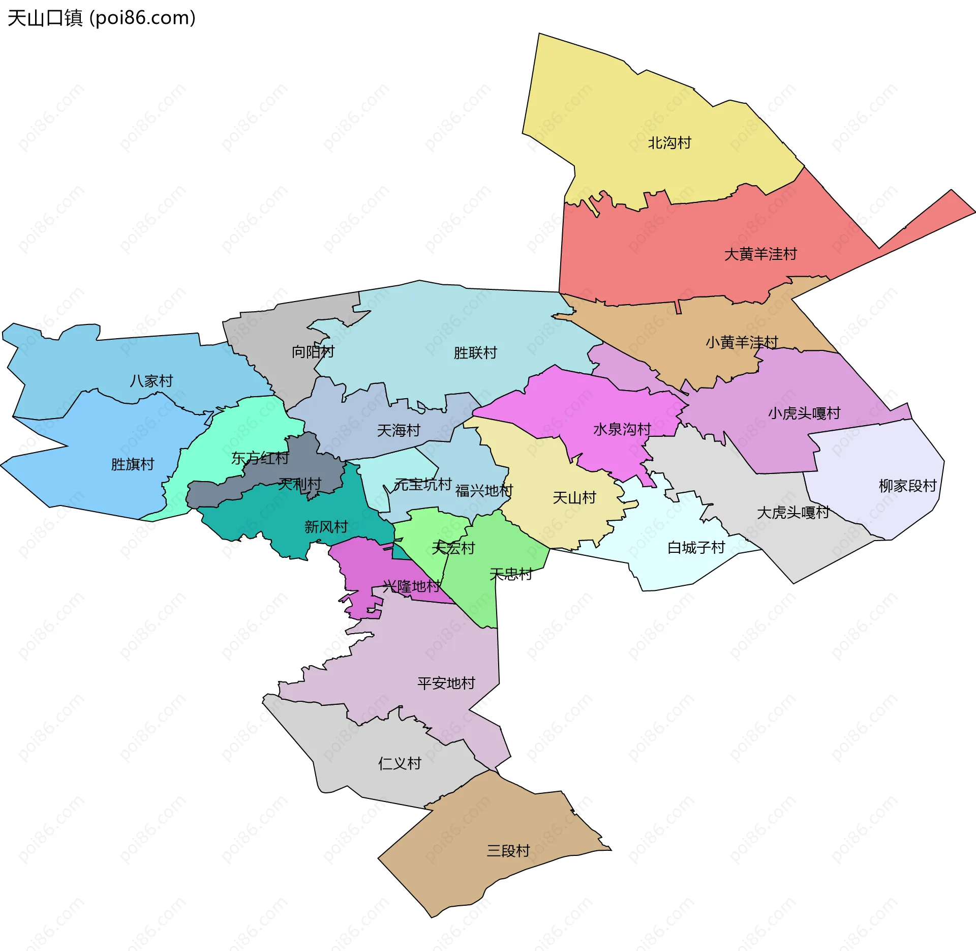 天山口镇边界地图(五级行政区划)