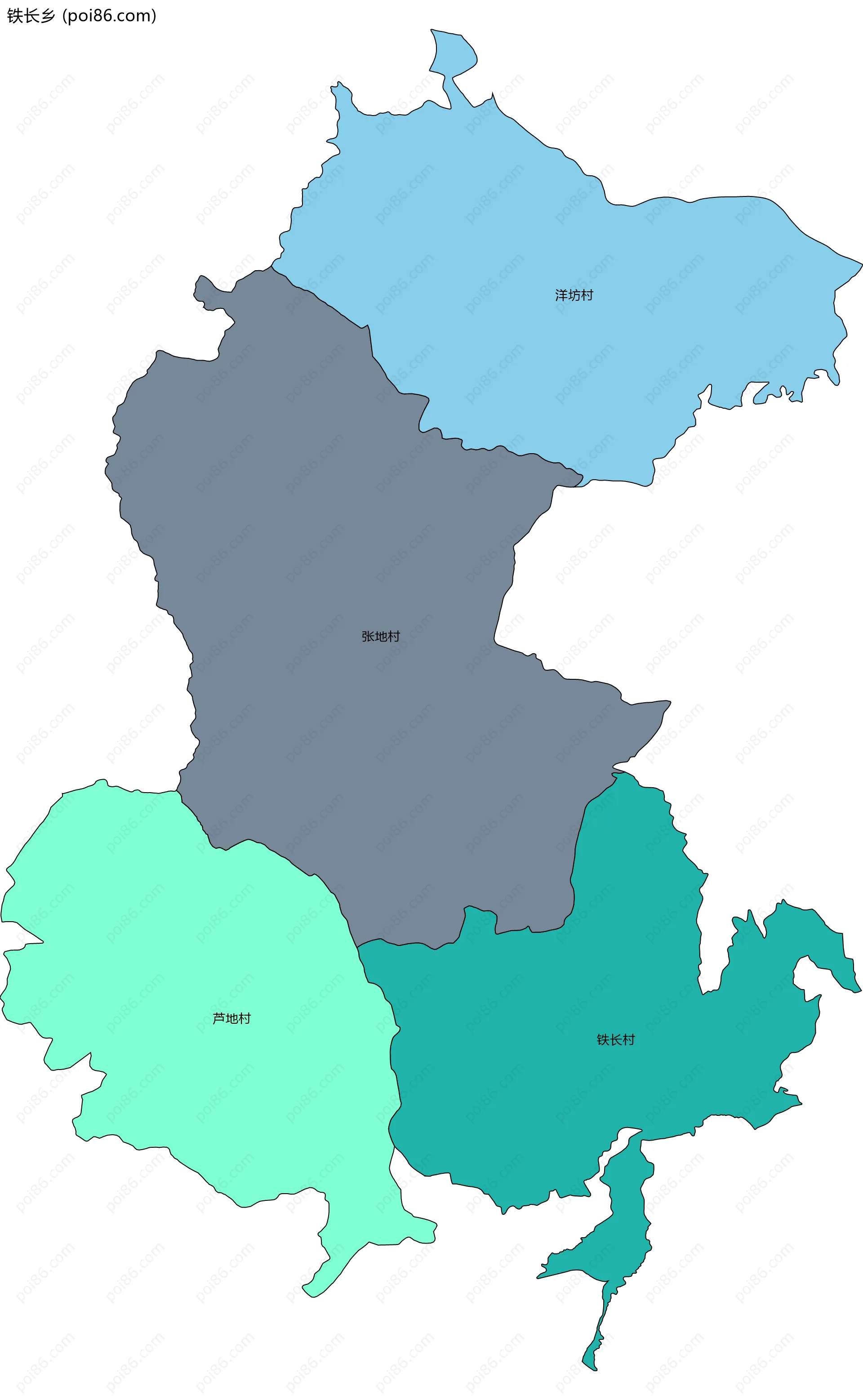 铁长乡边界地图(五级行政区划)