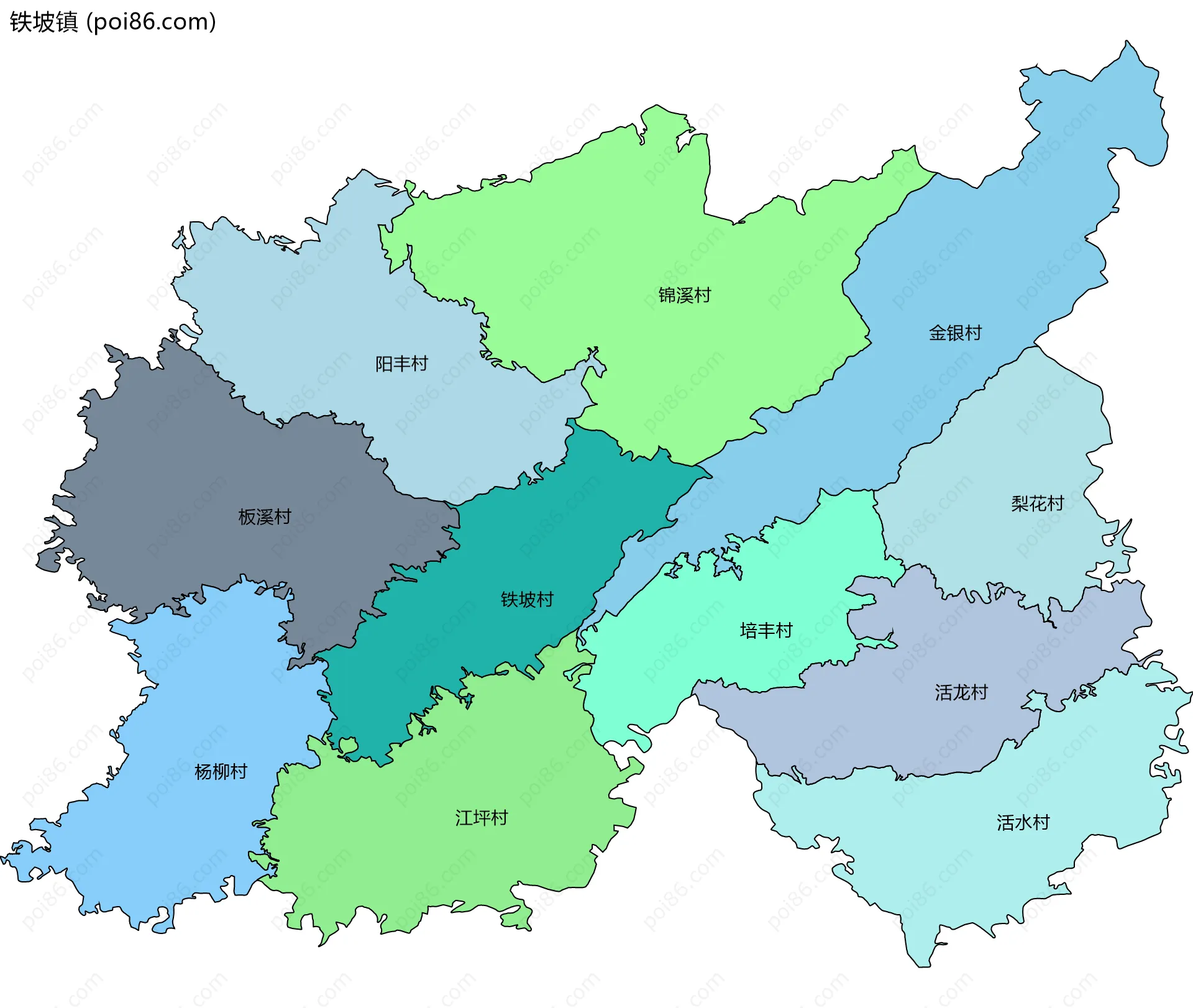 铁坡镇边界地图(五级行政区划)