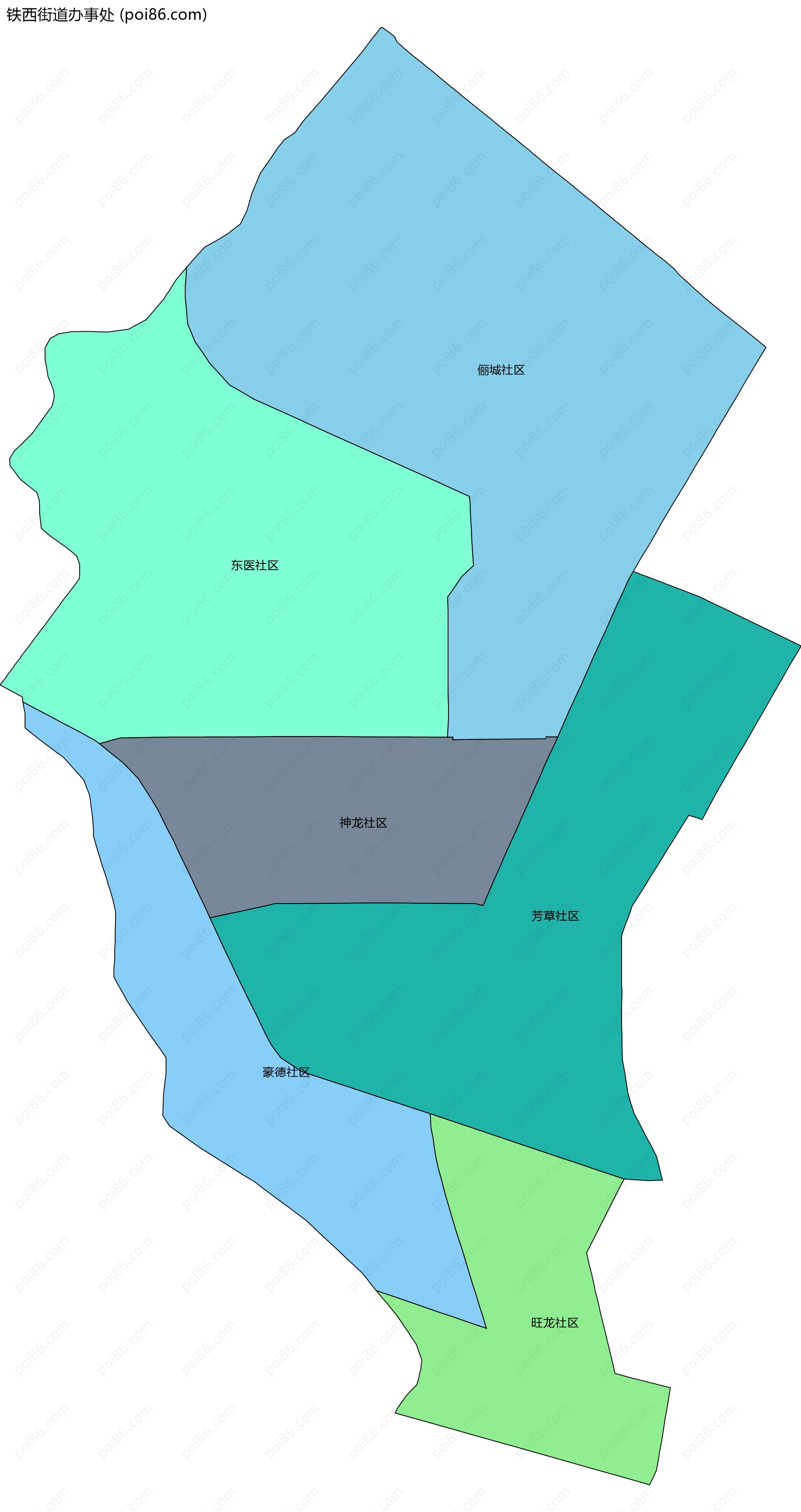 铁西街道办事处边界地图(五级行政区划)