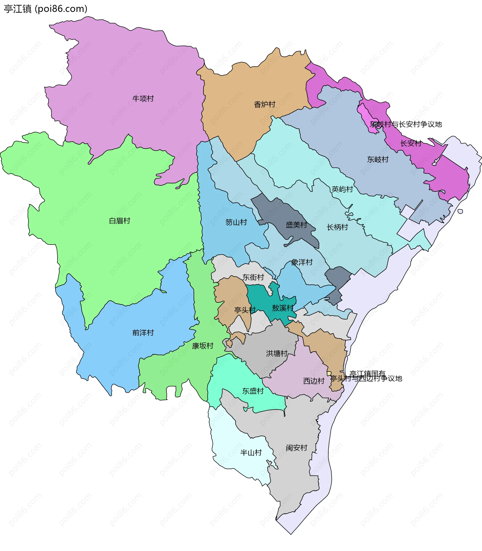 亭江镇边界地图(五级行政区划)