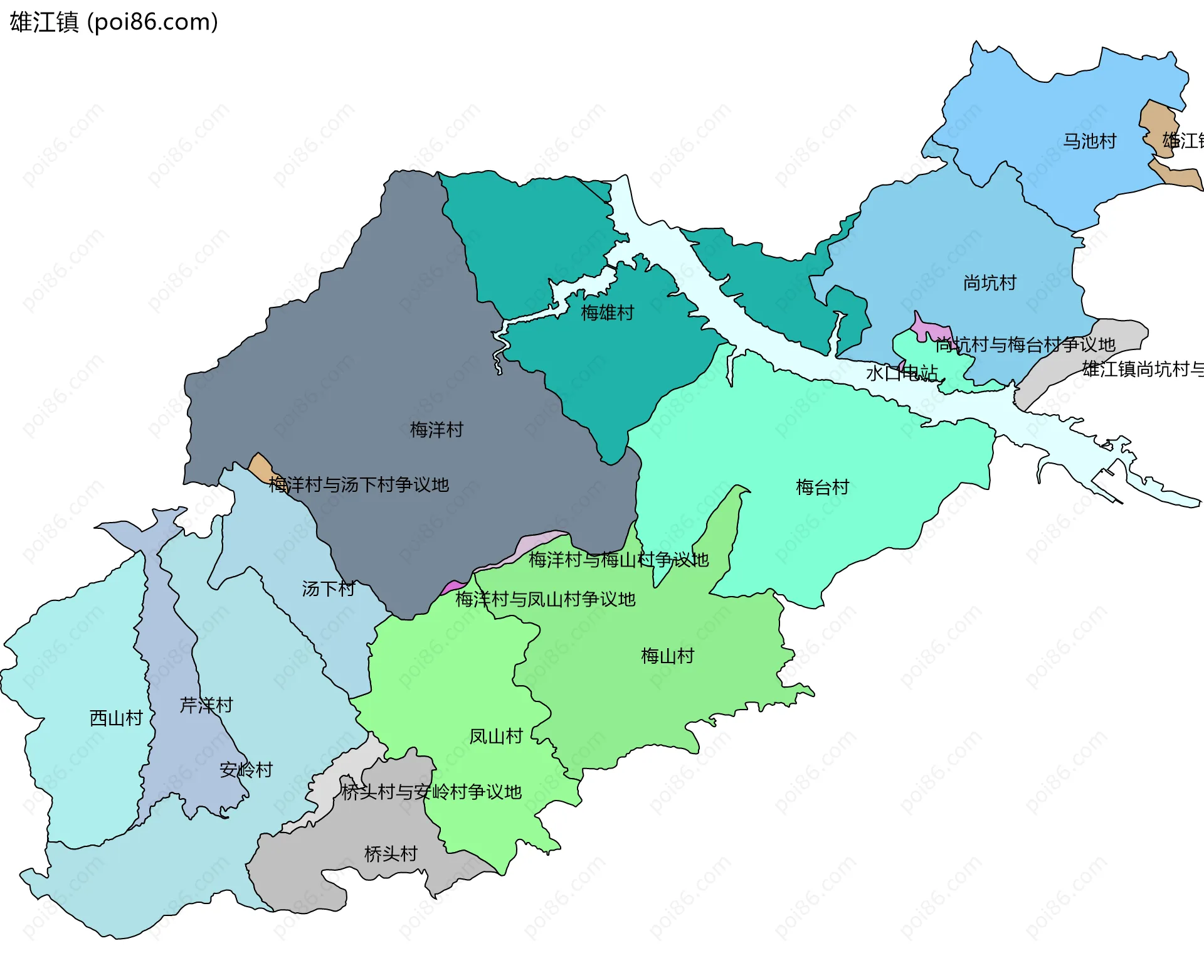 雄江镇边界地图(五级行政区划)