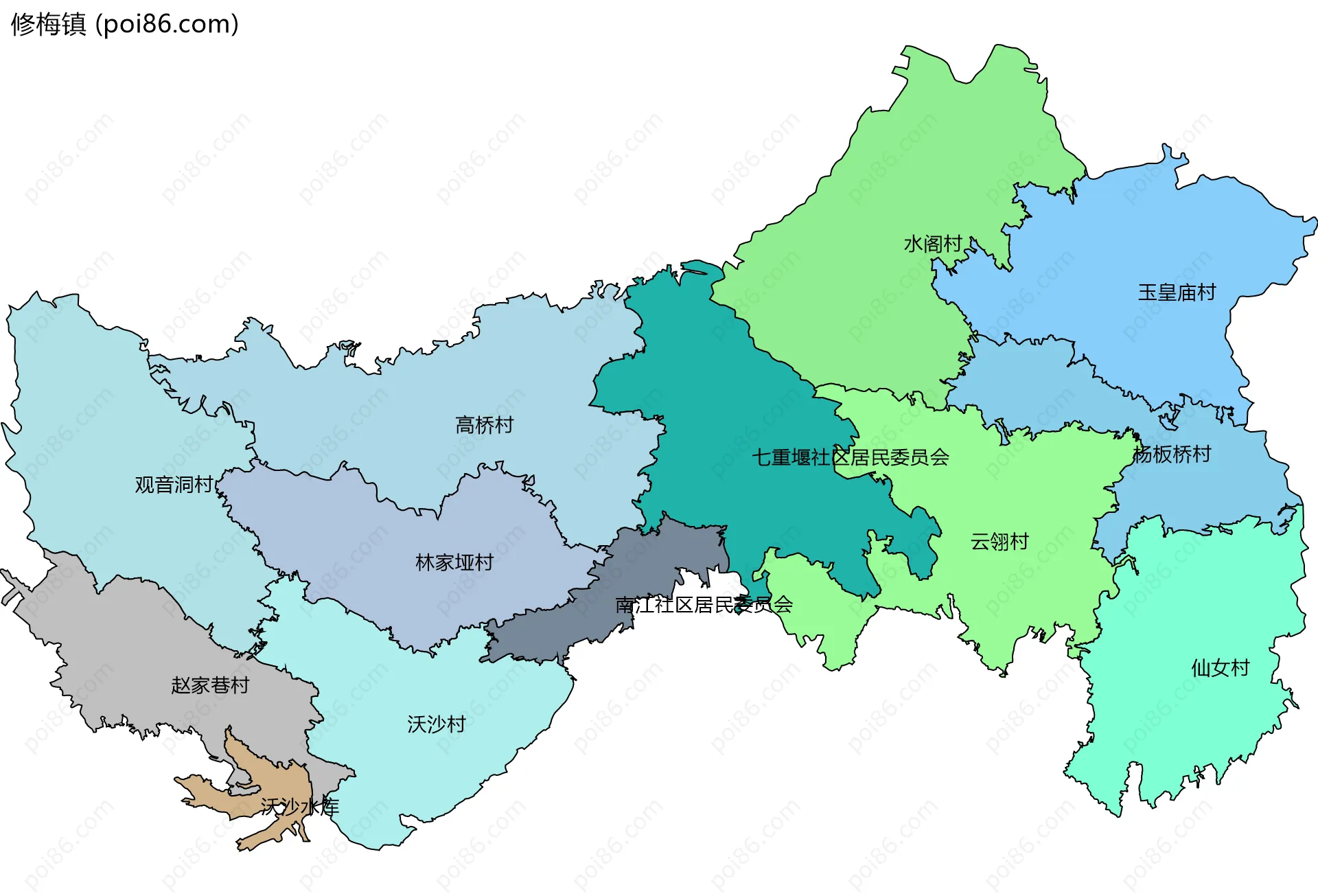 修梅镇边界地图(五级行政区划)