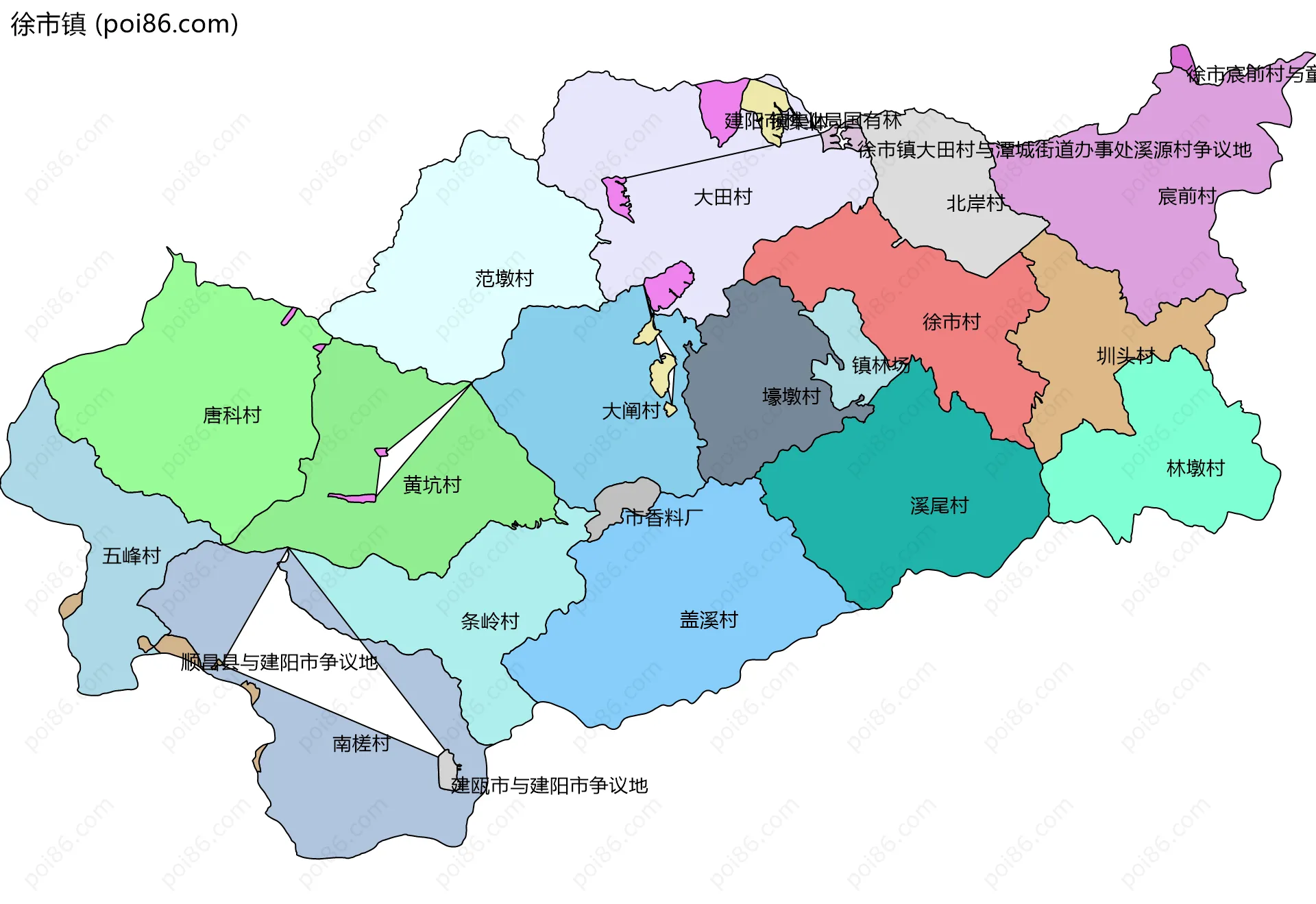 徐市镇边界地图(五级行政区划)