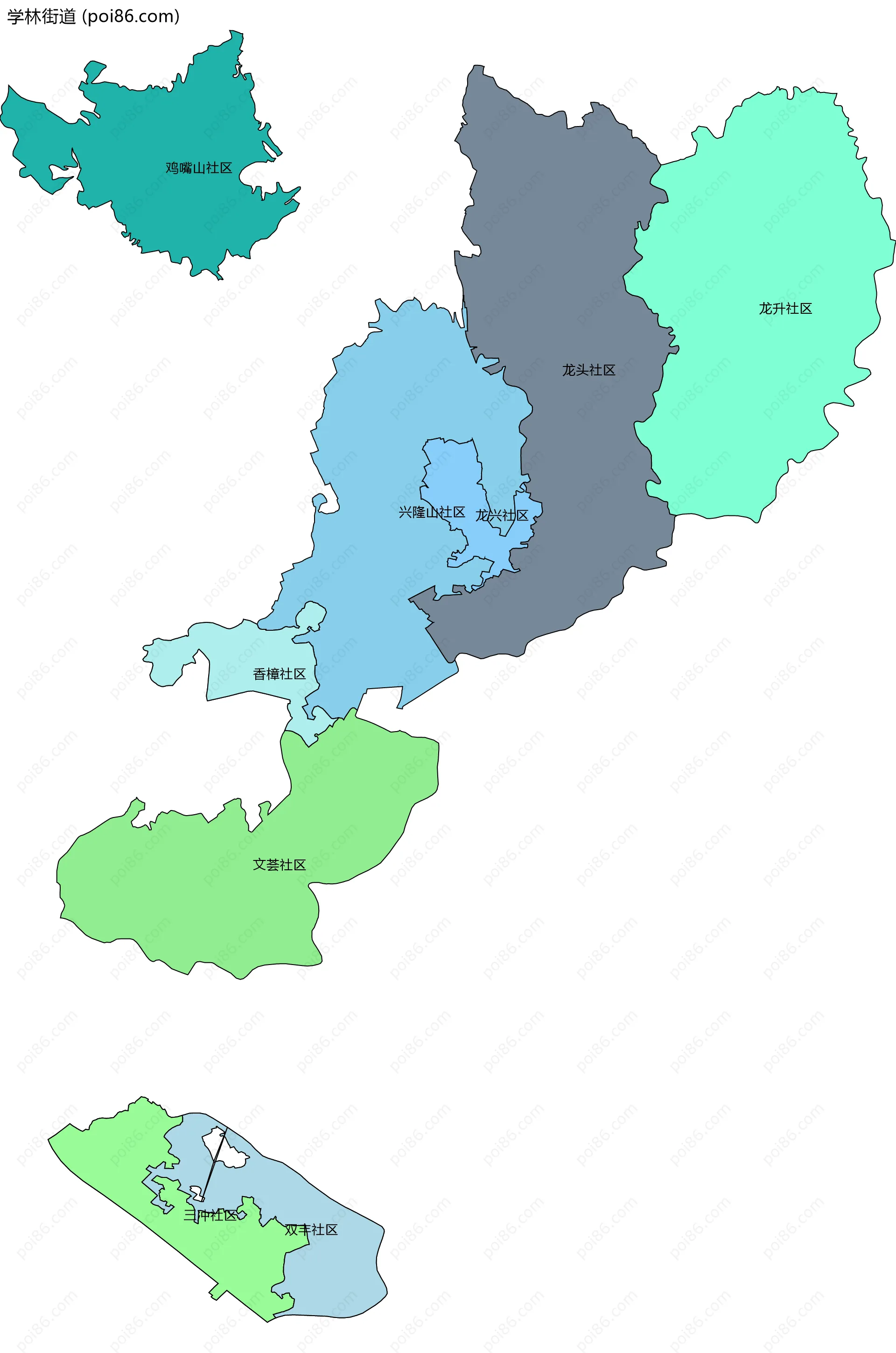 学林街道边界地图(五级行政区划)