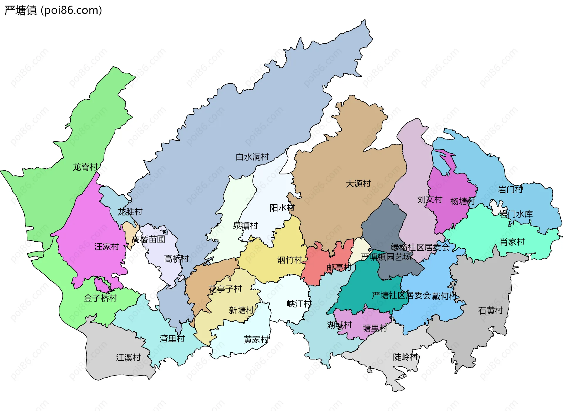 严塘镇边界地图(五级行政区划)