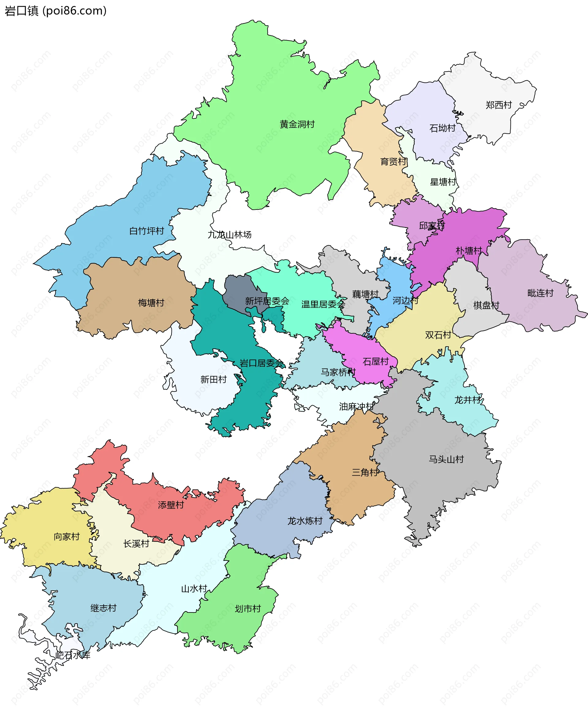 岩口镇边界地图(五级行政区划)