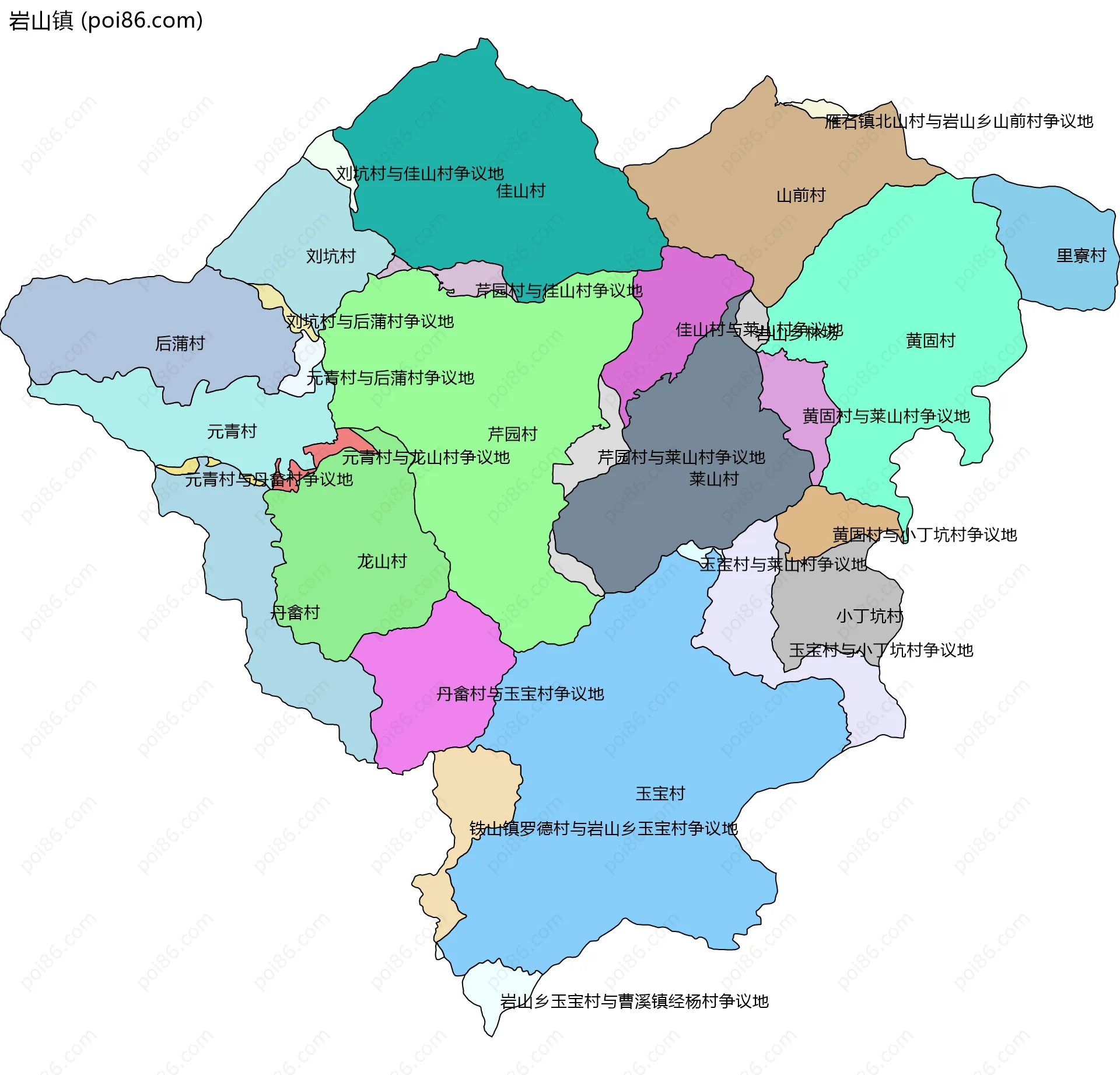 岩山镇边界地图(五级行政区划)