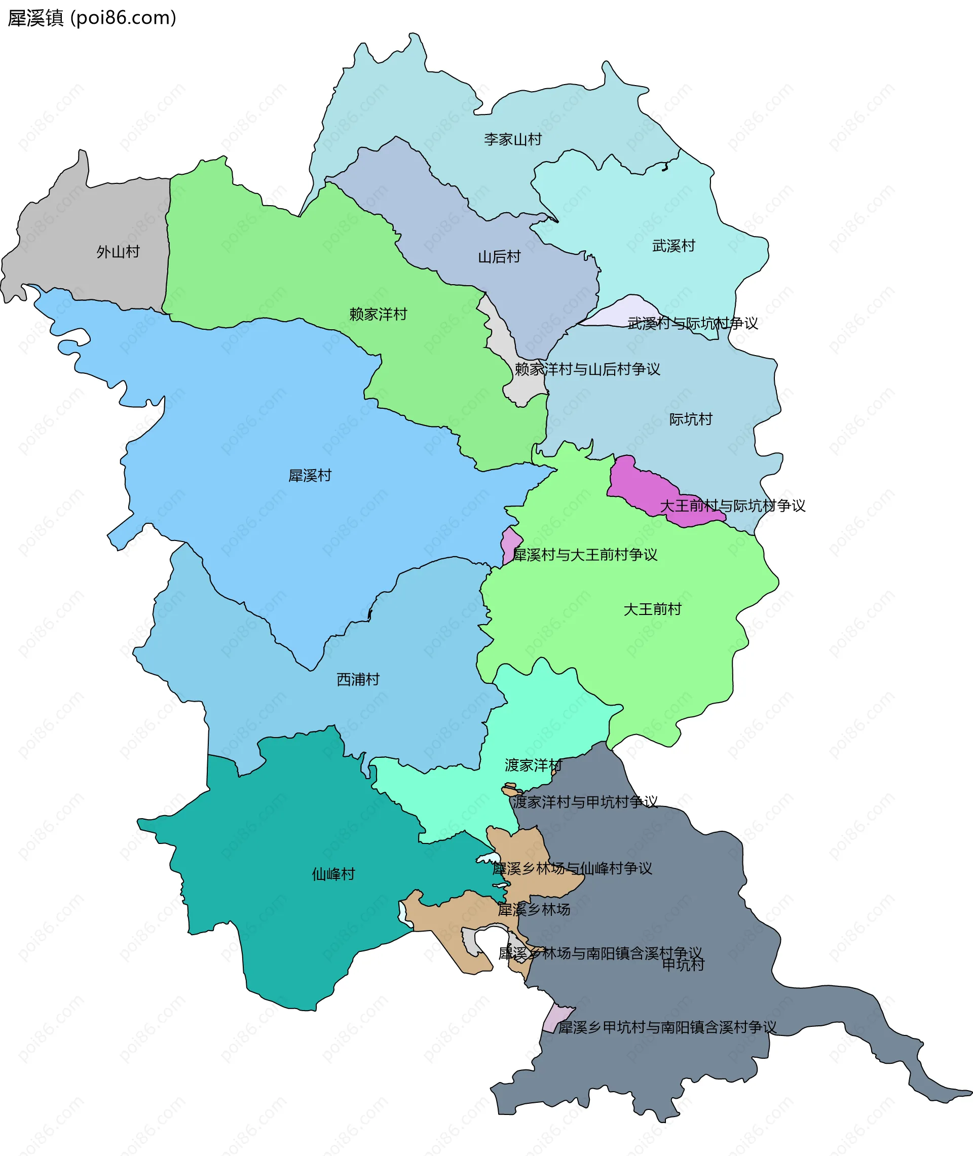 犀溪镇边界地图(五级行政区划)