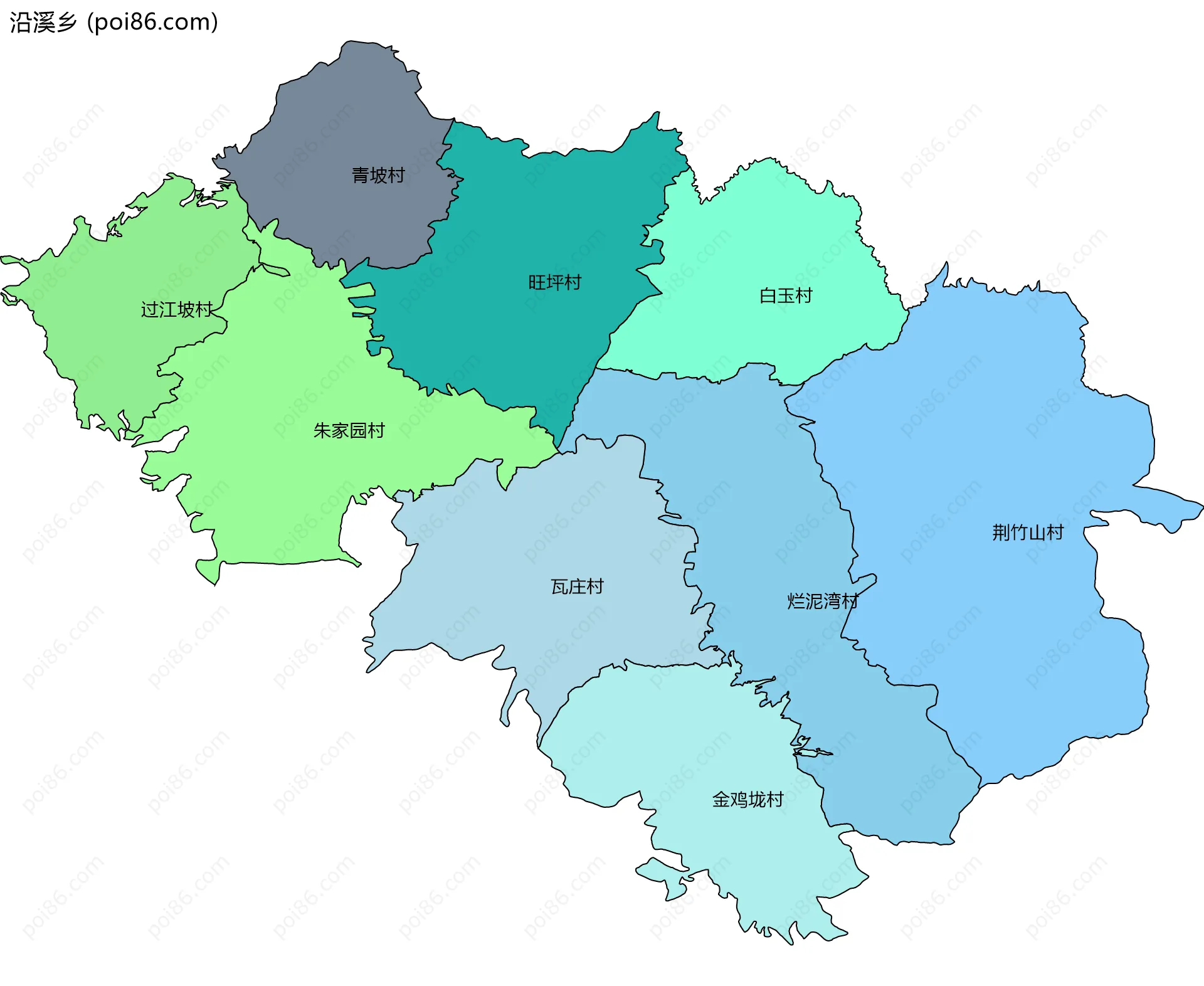 沿溪乡边界地图(五级行政区划)
