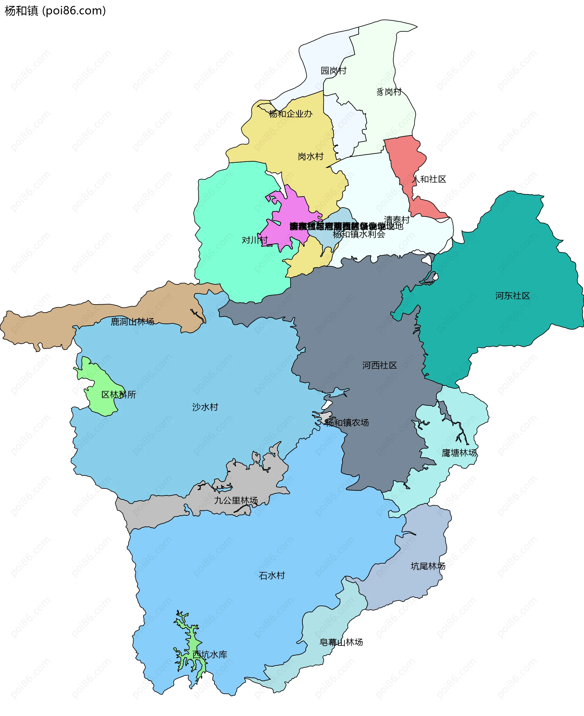 杨和镇边界地图(五级行政区划)