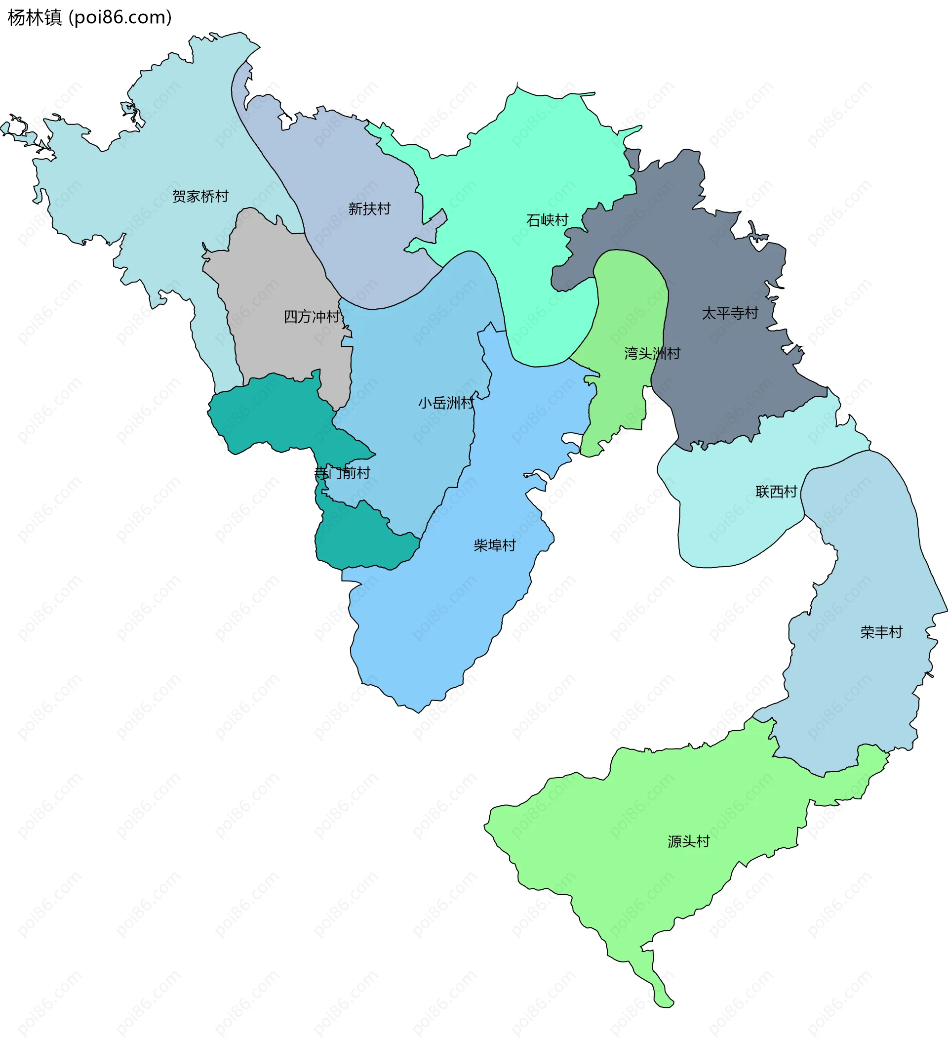 杨林镇边界地图(五级行政区划)