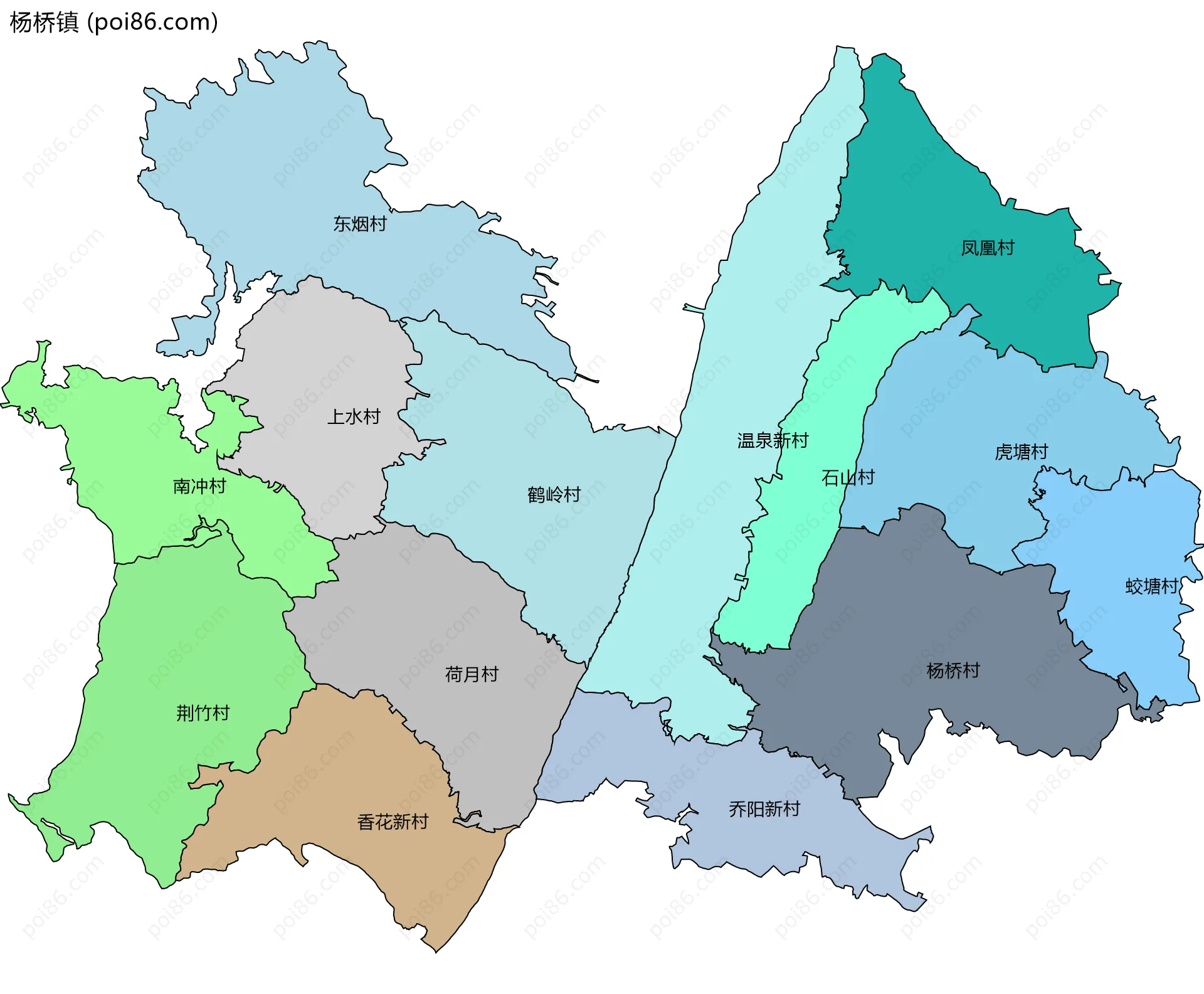 杨桥镇边界地图(五级行政区划)