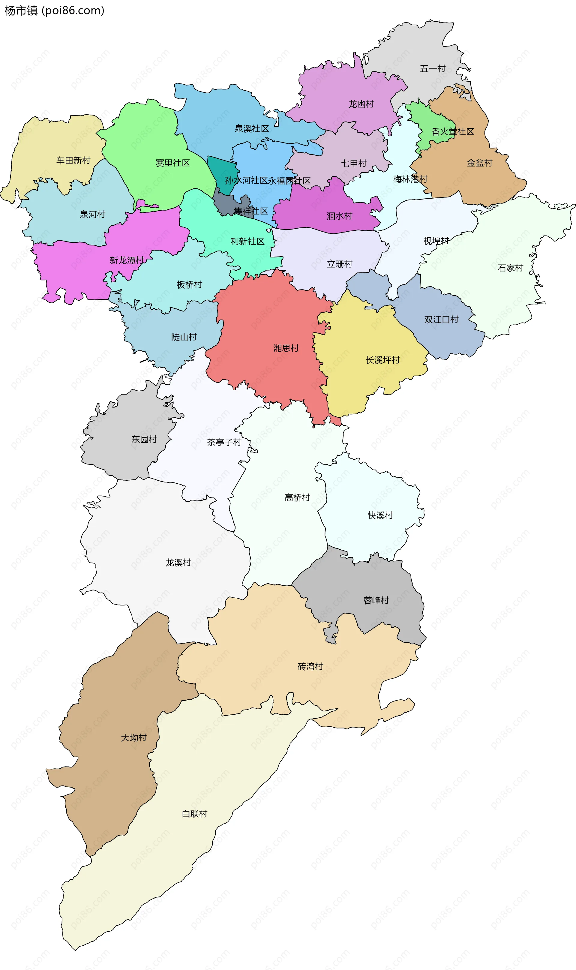 杨市镇边界地图(五级行政区划)