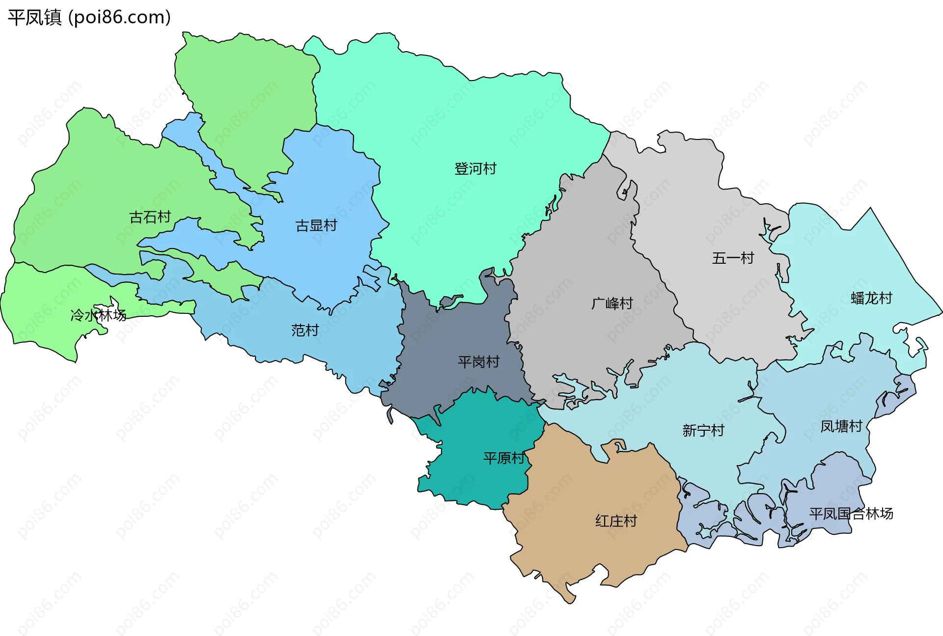 平凤镇边界地图(五级行政区划)