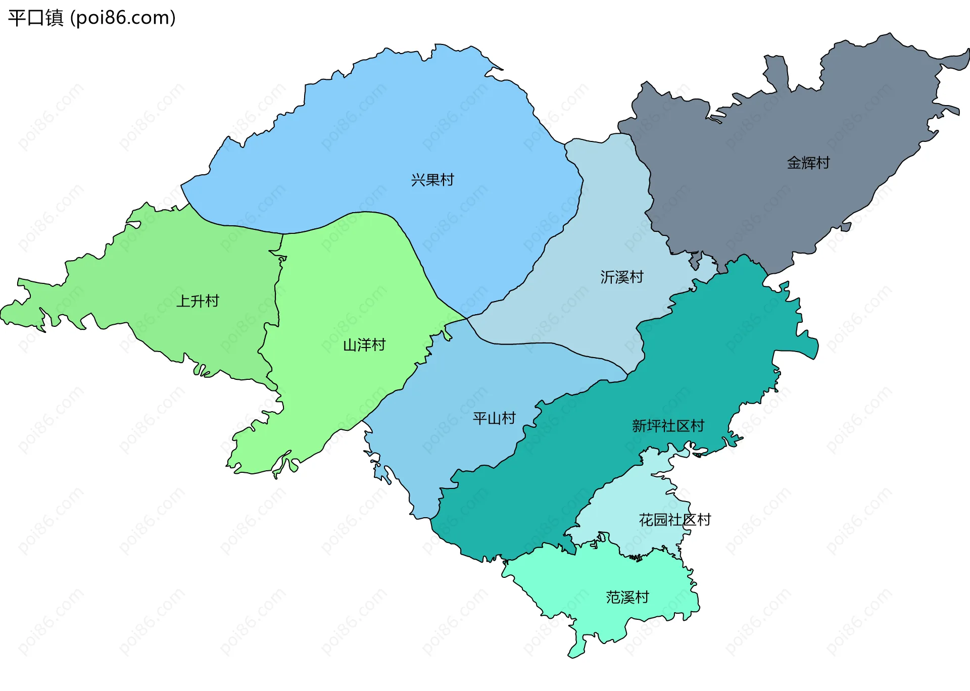 平口镇边界地图(五级行政区划)