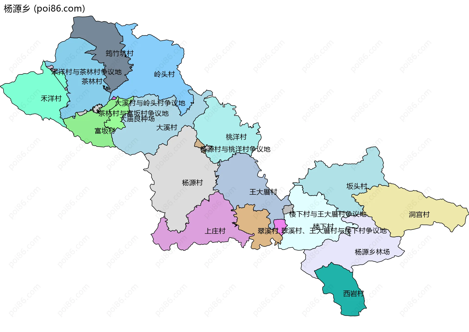 杨源乡边界地图(五级行政区划)