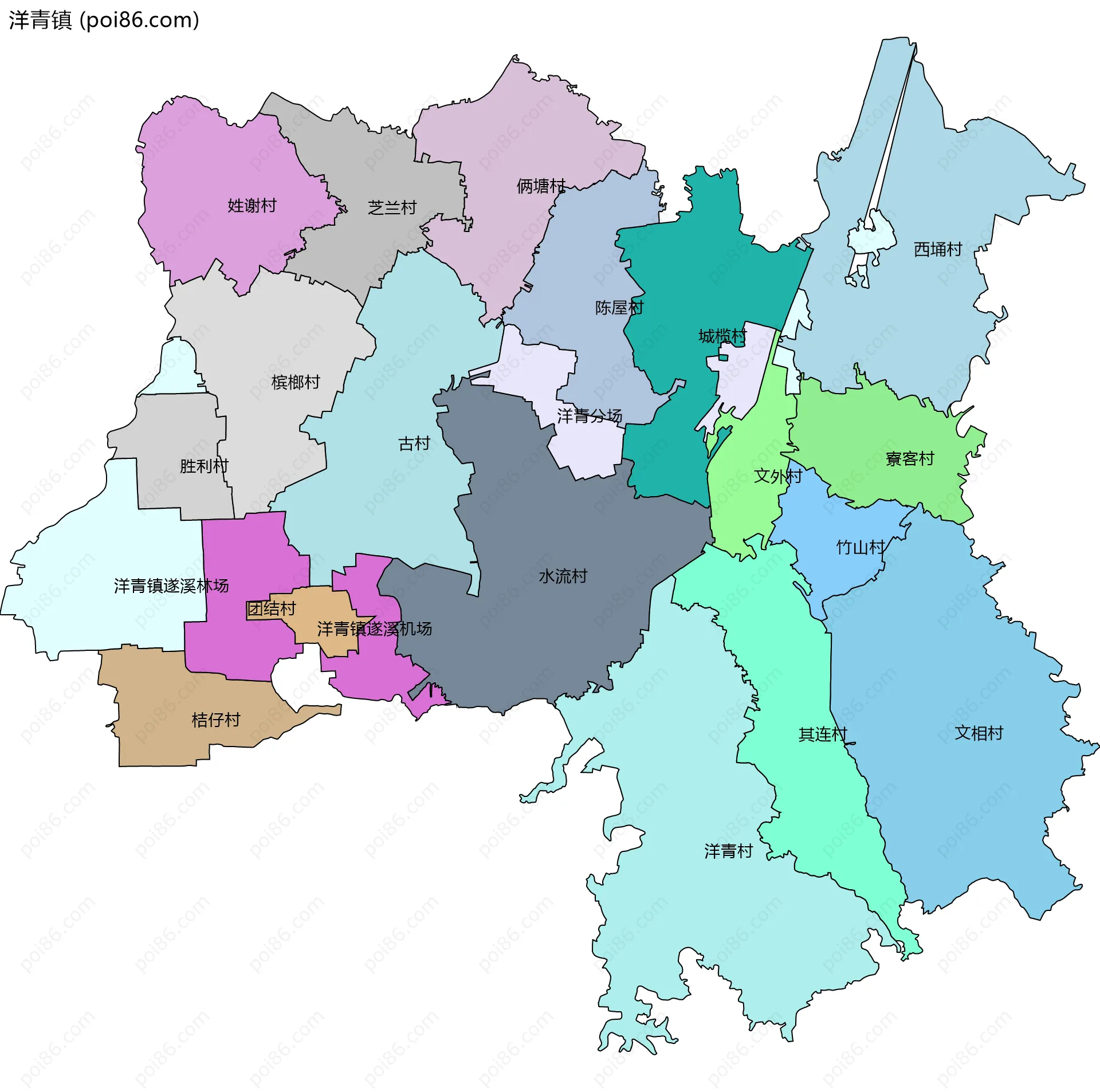 洋青镇边界地图(五级行政区划)
