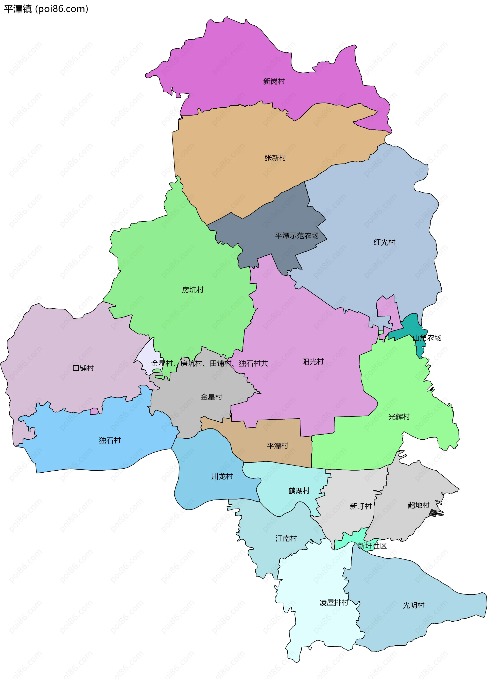 平潭镇边界地图(五级行政区划)