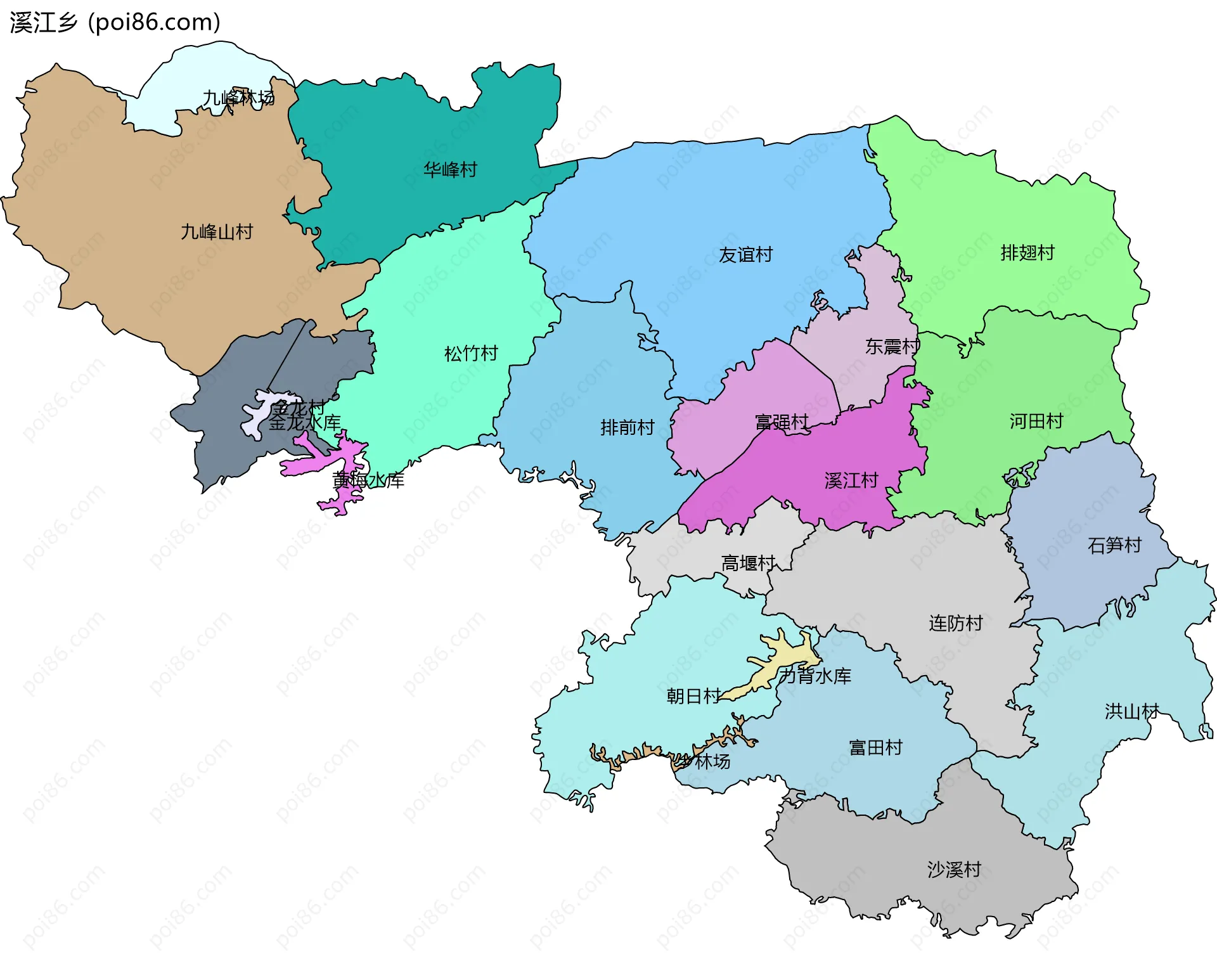 溪江乡边界地图(五级行政区划)