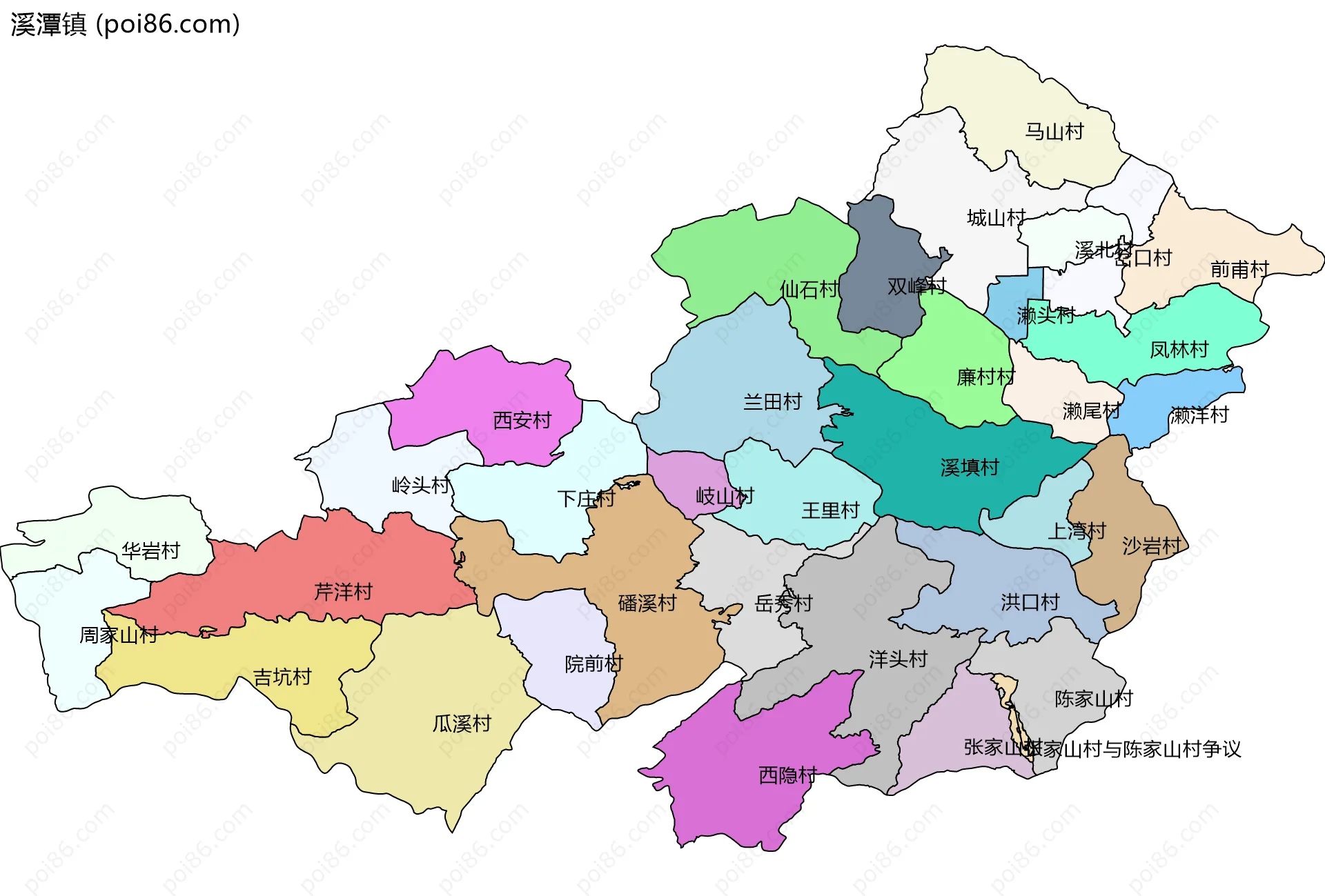 溪潭镇边界地图(五级行政区划)