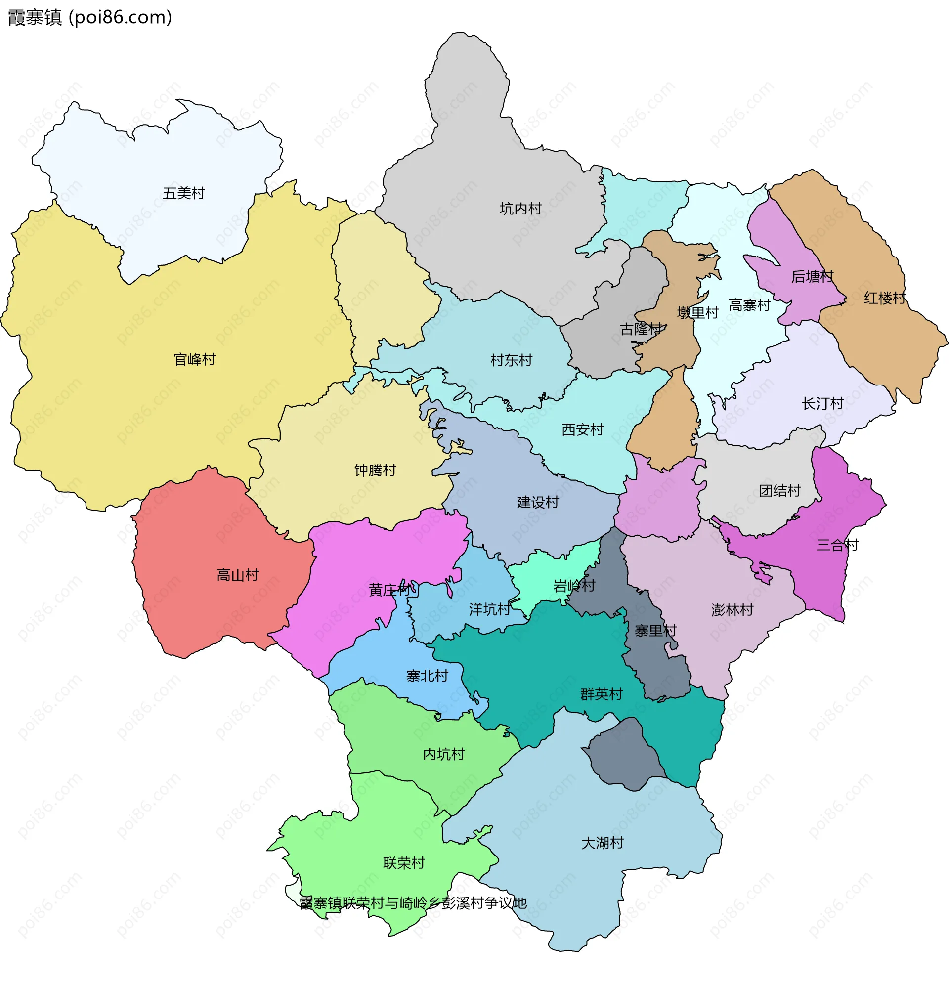 霞寨镇边界地图(五级行政区划)