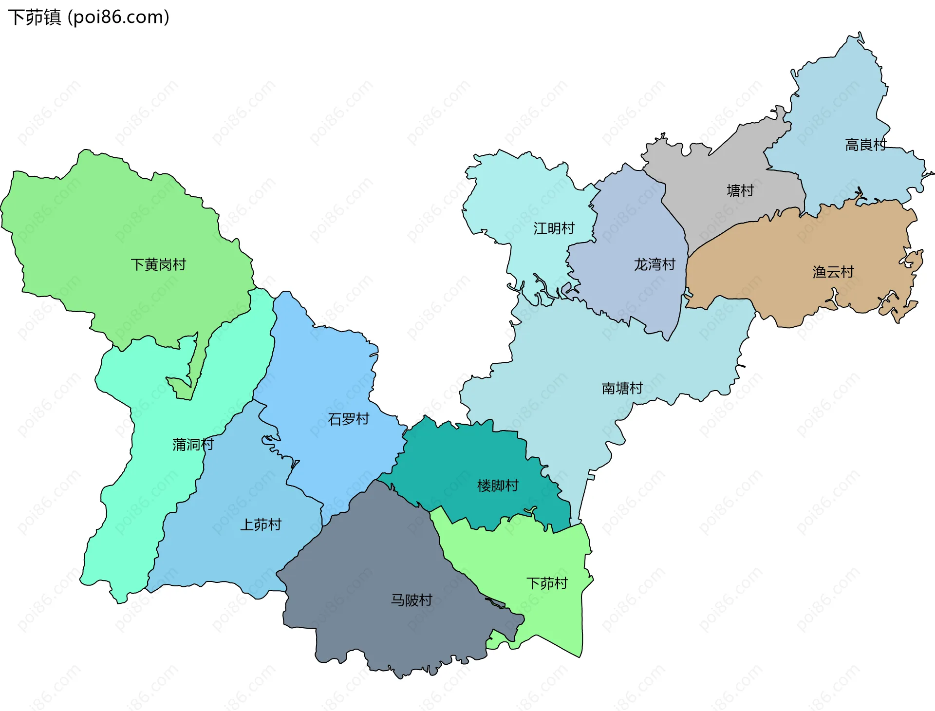 下茆镇边界地图(五级行政区划)