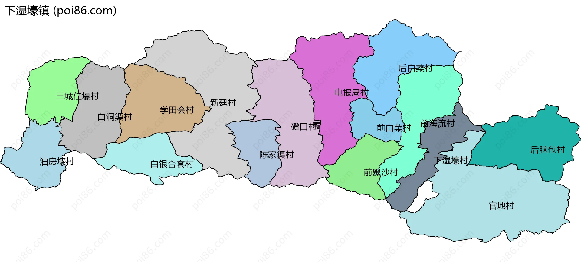 下湿壕镇边界地图(五级行政区划)