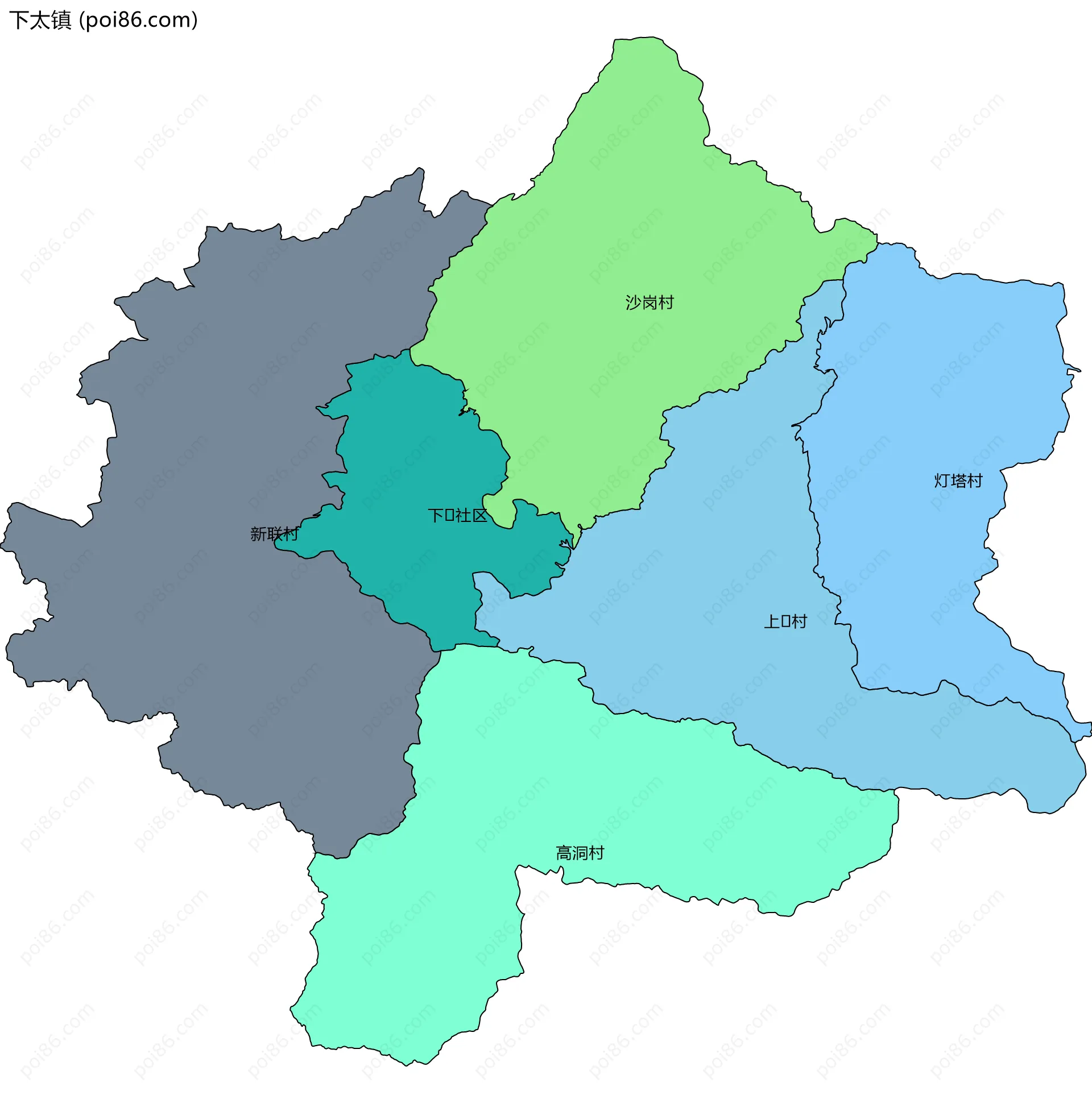 下太镇边界地图(五级行政区划)