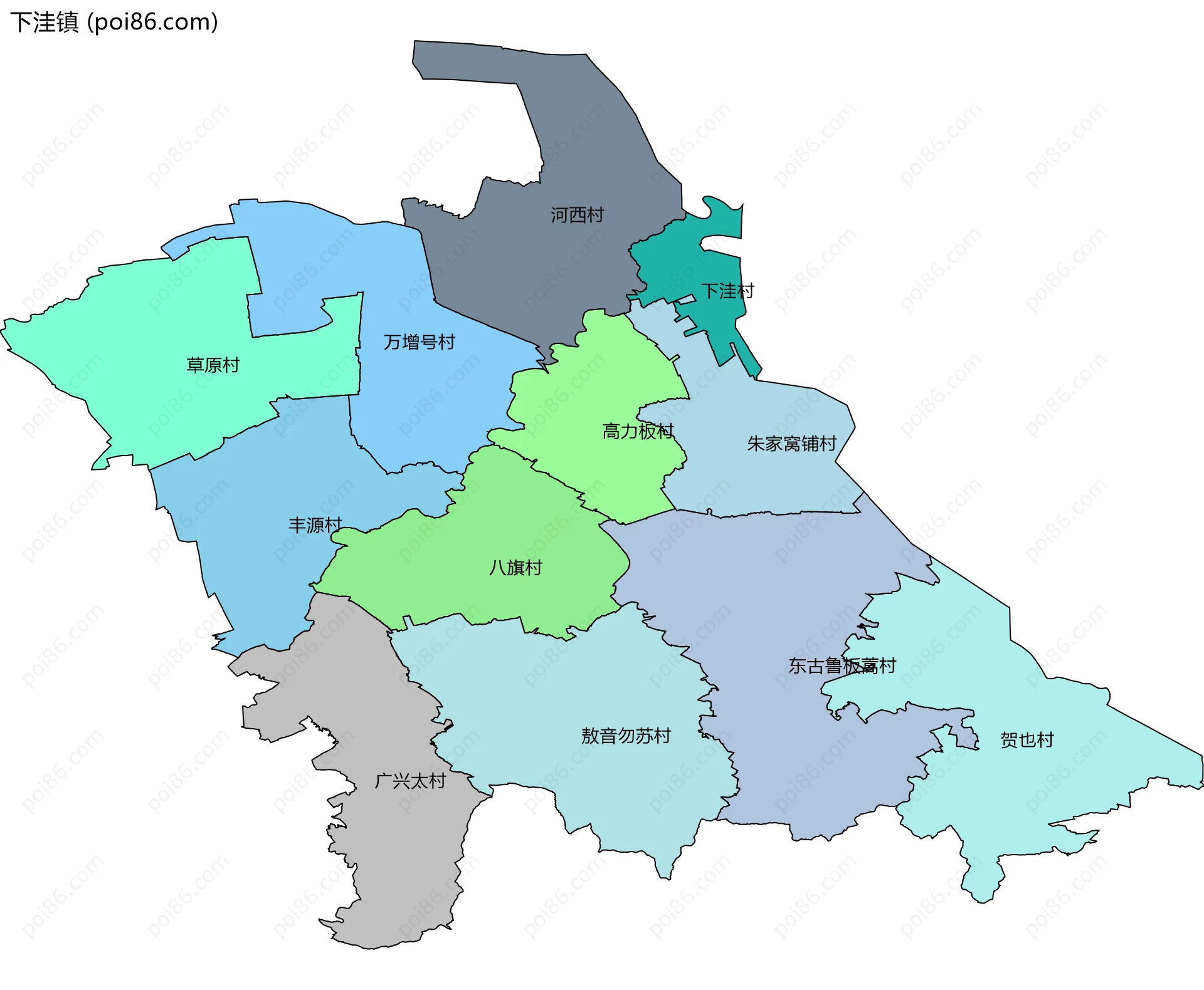 下洼镇边界地图(五级行政区划)