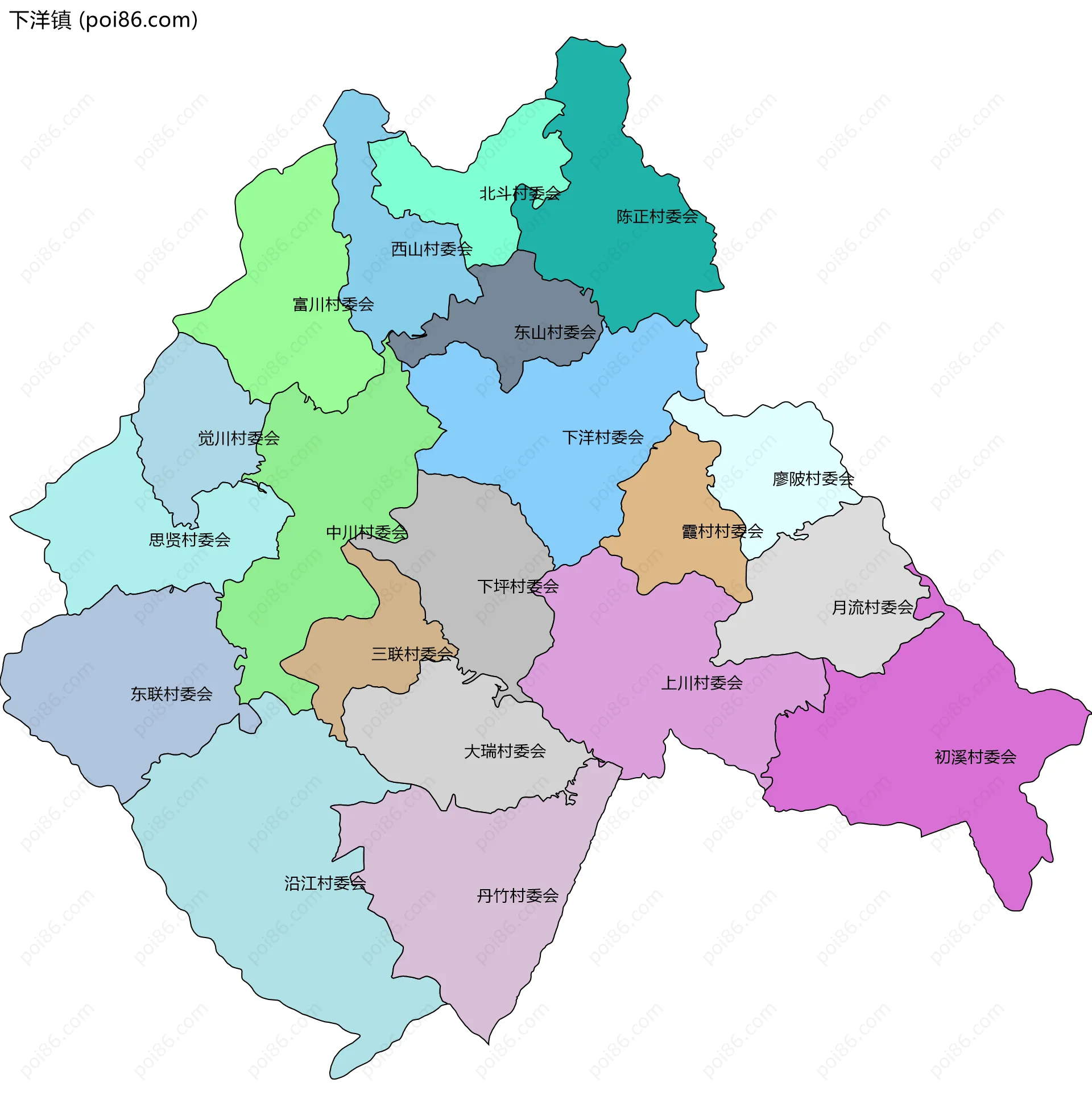 下洋镇边界地图(五级行政区划)